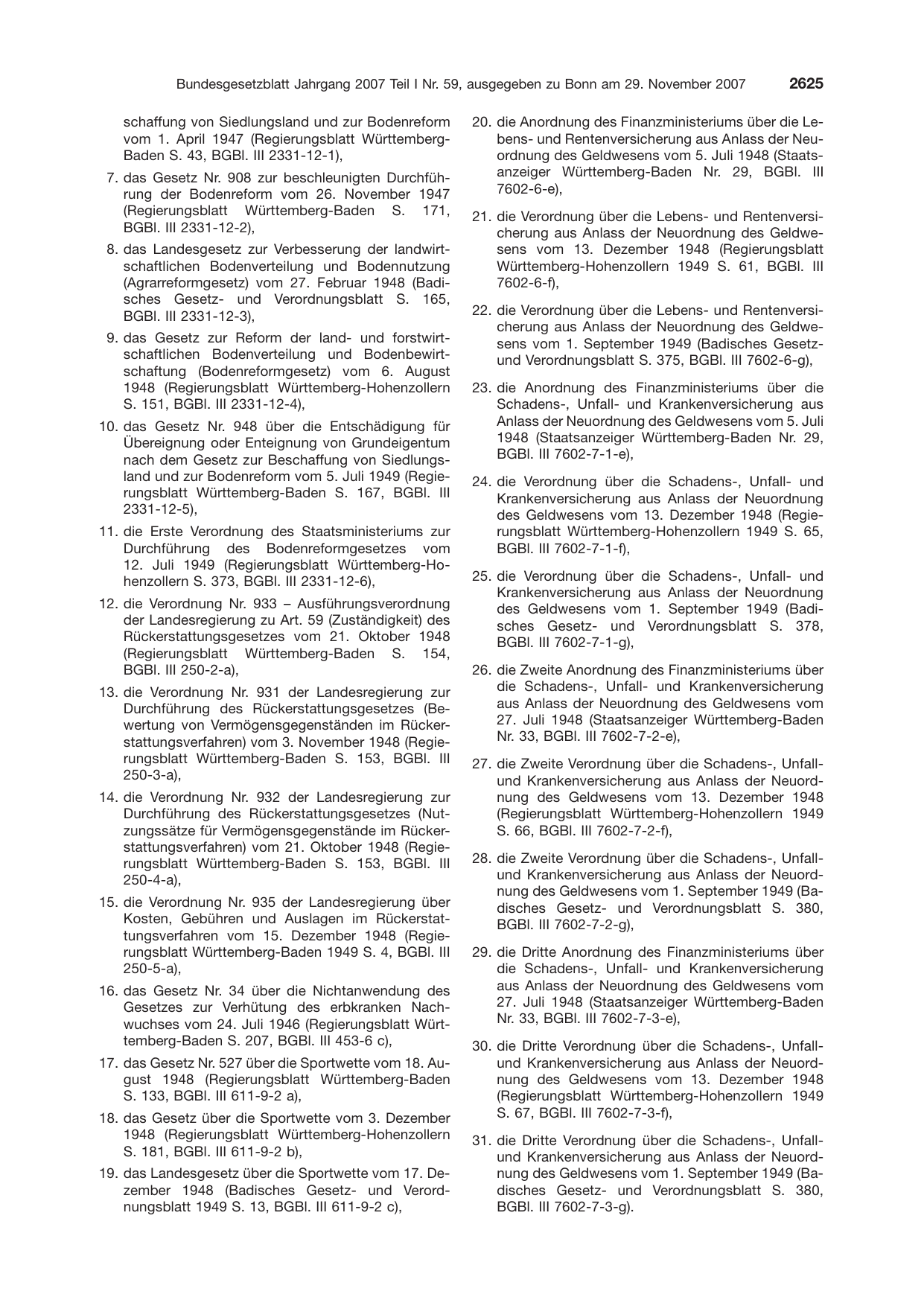 BGBl. 2007, Seite 2625 — Originalseite als Abbildung