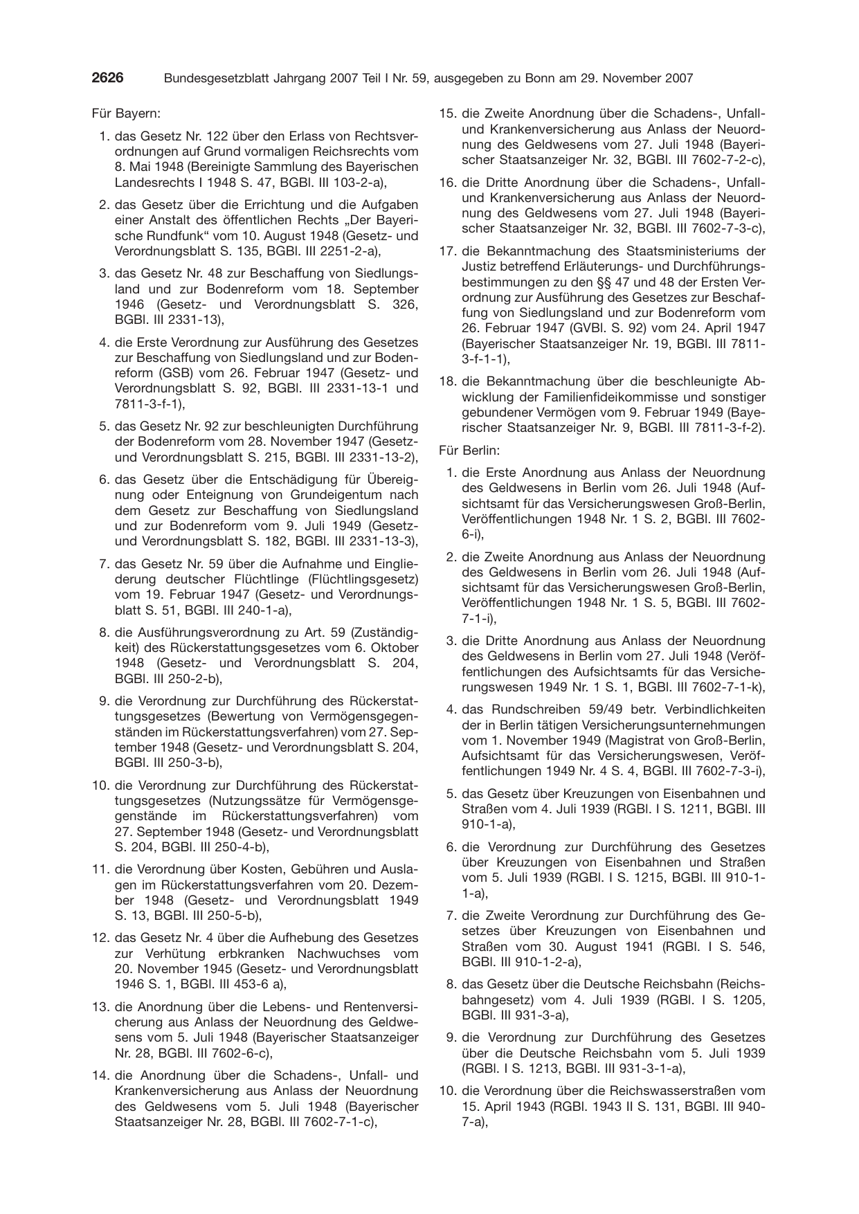BGBl. 2007, Seite 2626 — Originalseite als Abbildung