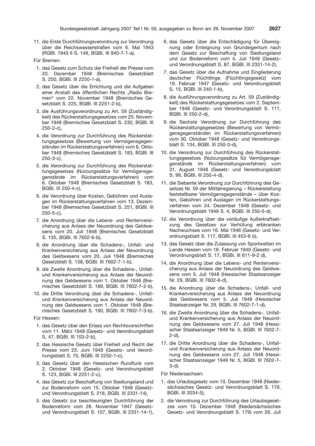 BGBl. 2007, Seite 2627 — Originalseite als Abbildung