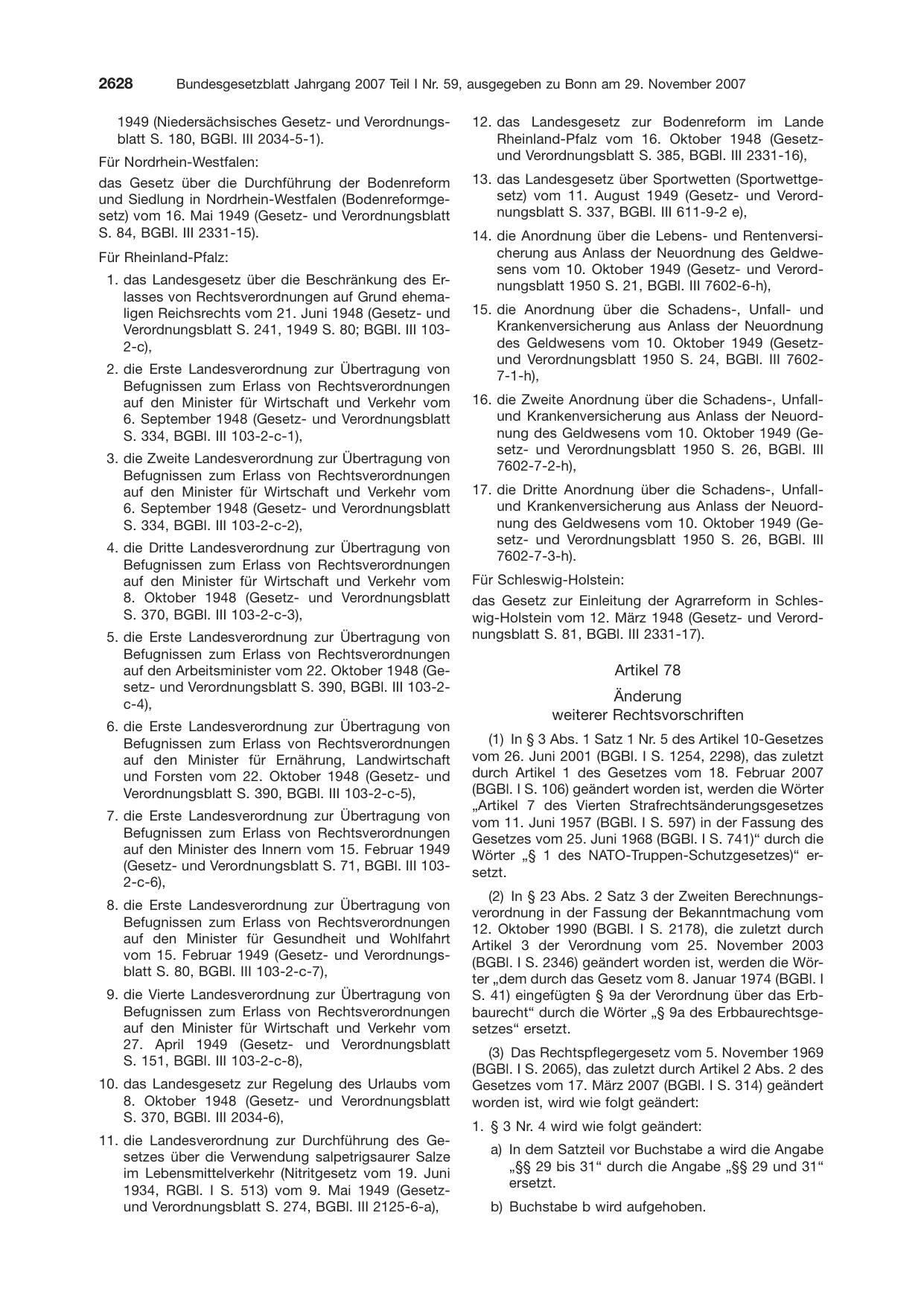 BGBl. 2007, Seite 2628 — Originalseite als Abbildung