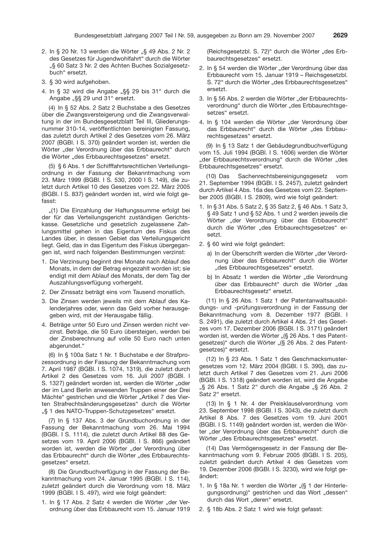 BGBl. 2007, Seite 2629 — Originalseite als Abbildung