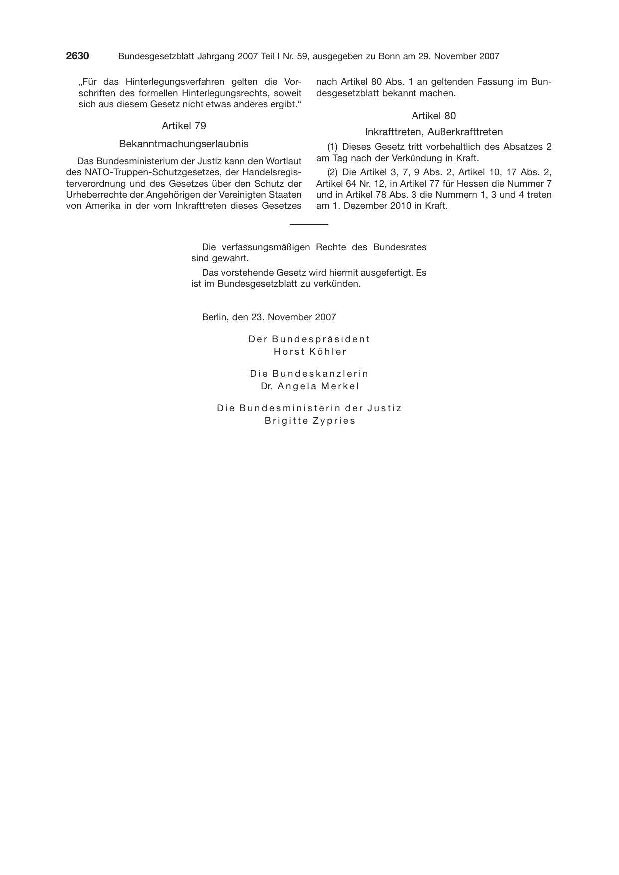 BGBl. 2007, Seite 2630 — Originalseite als Abbildung