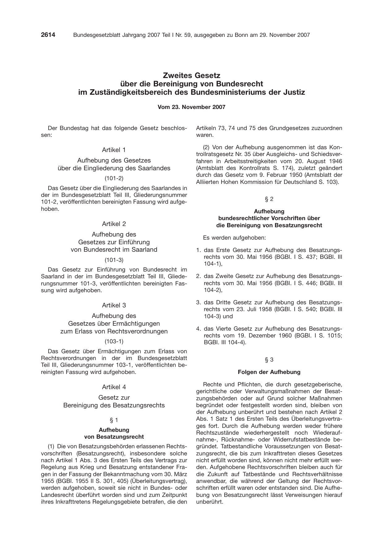 BGBl. 2007, Seite 2614 — Originalseite als Abbildung