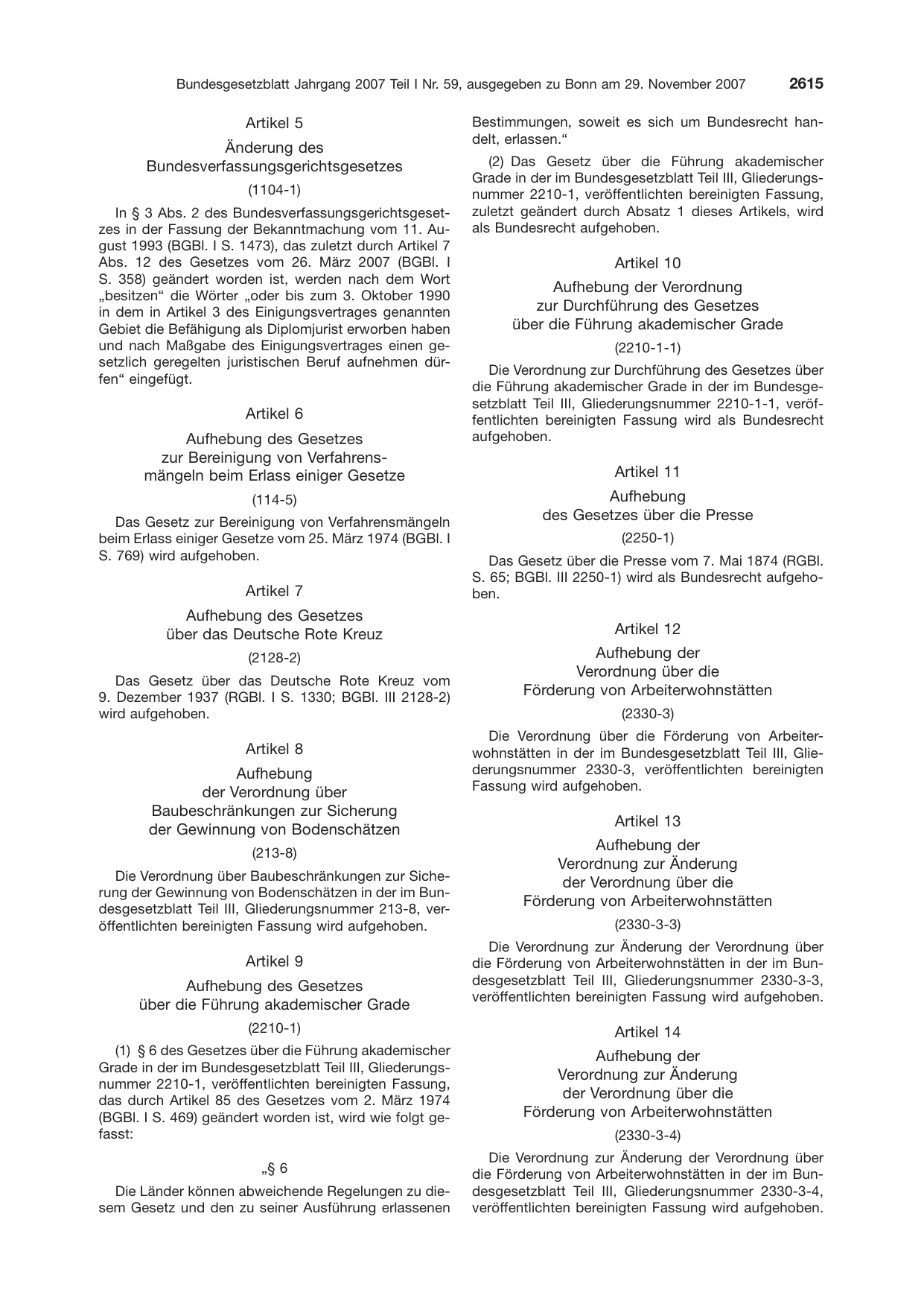 BGBl. 2007, Seite 2615 — Originalseite als Abbildung