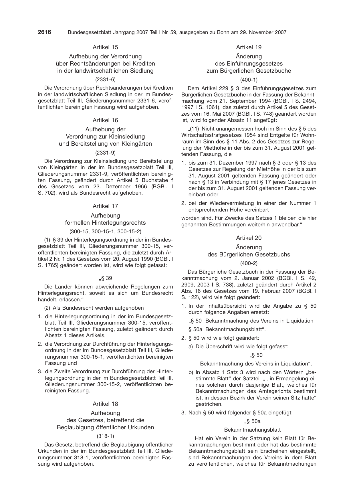 BGBl. 2007, Seite 2616 — Originalseite als Abbildung