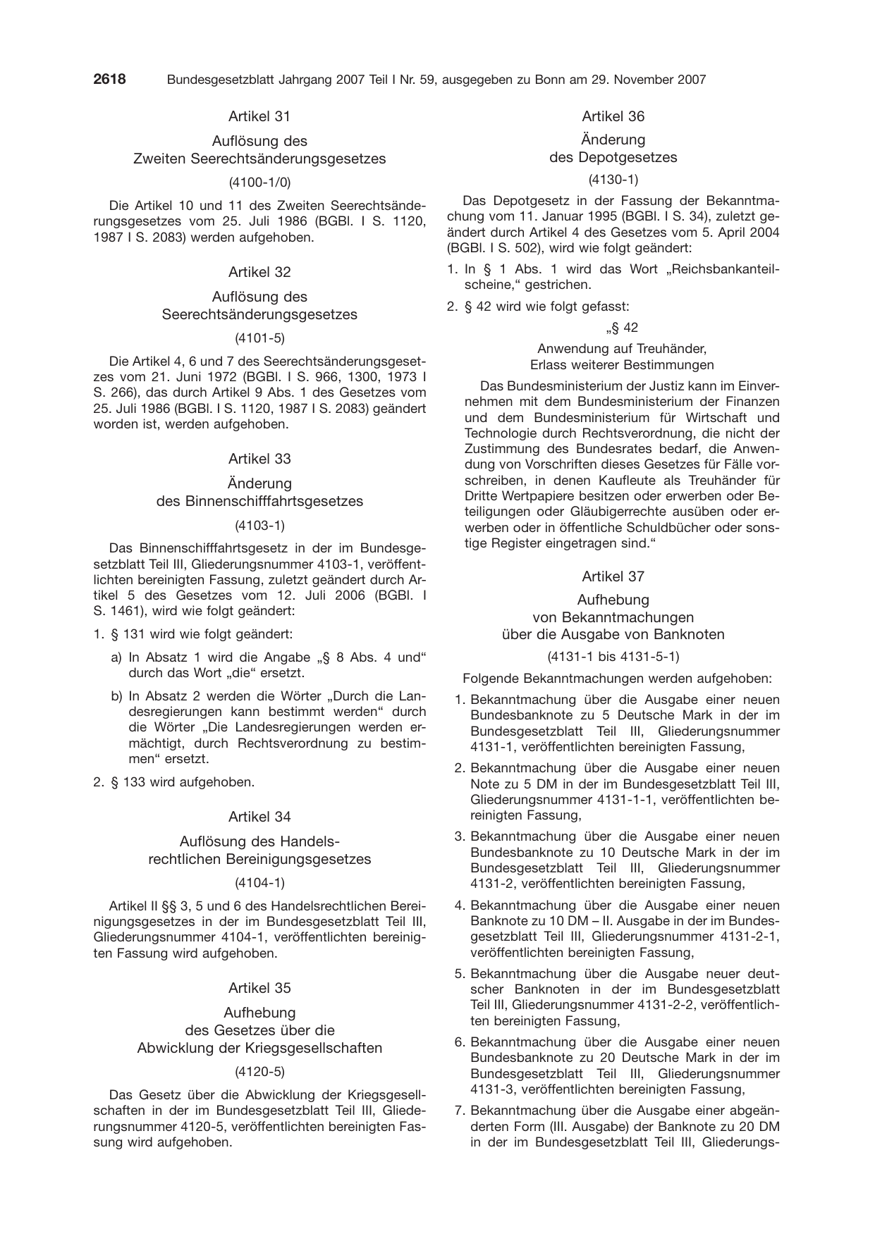 BGBl. 2007, Seite 2618 — Originalseite als Abbildung