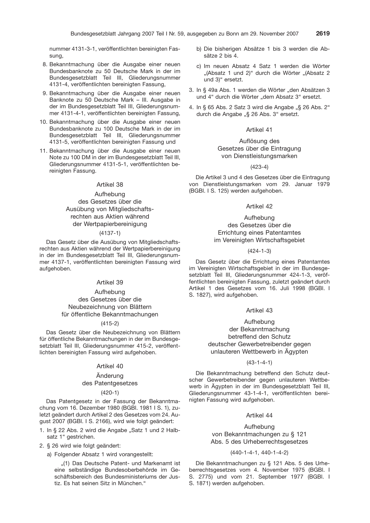 BGBl. 2007, Seite 2619 — Originalseite als Abbildung