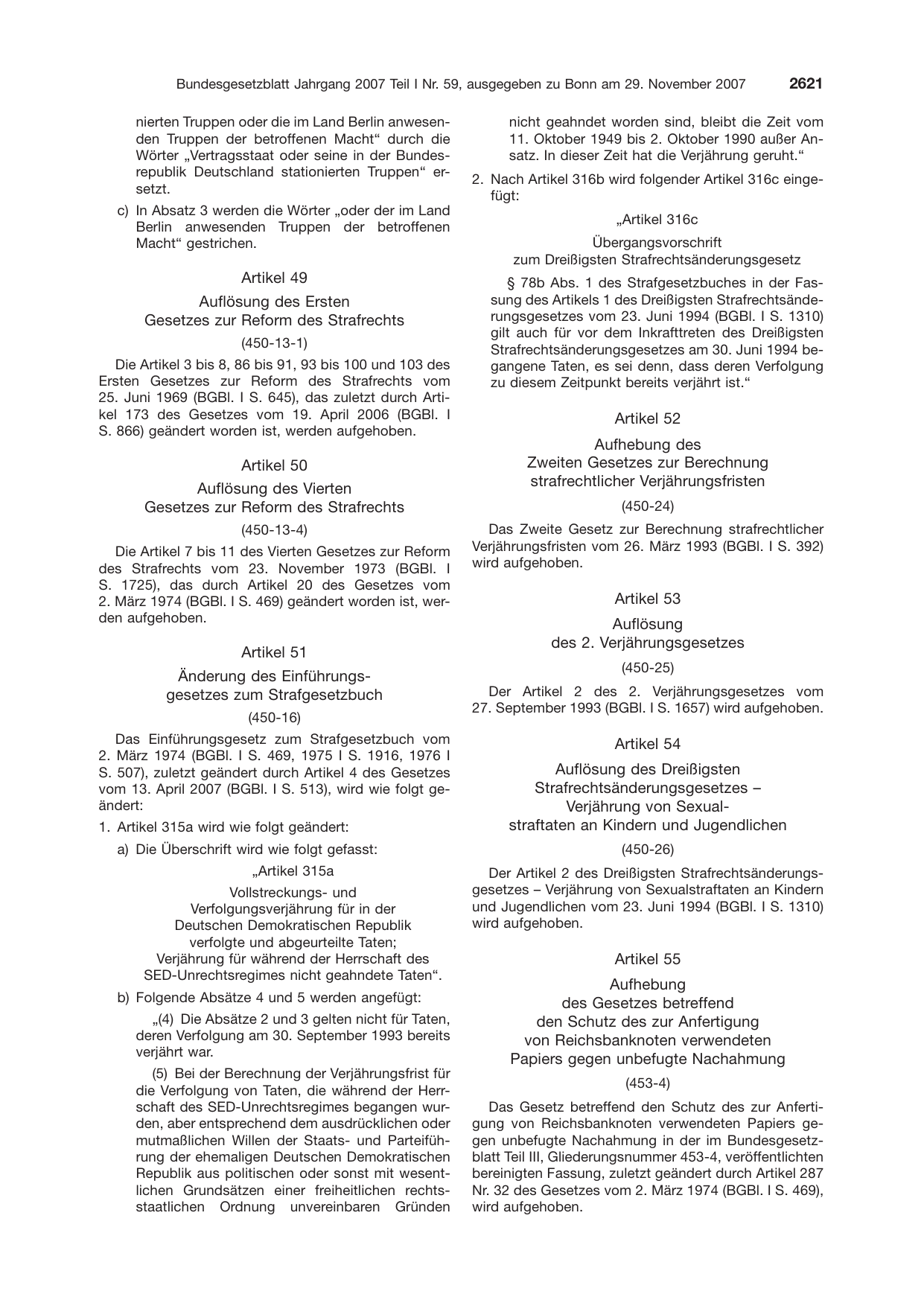 BGBl. 2007, Seite 2621 — Originalseite als Abbildung