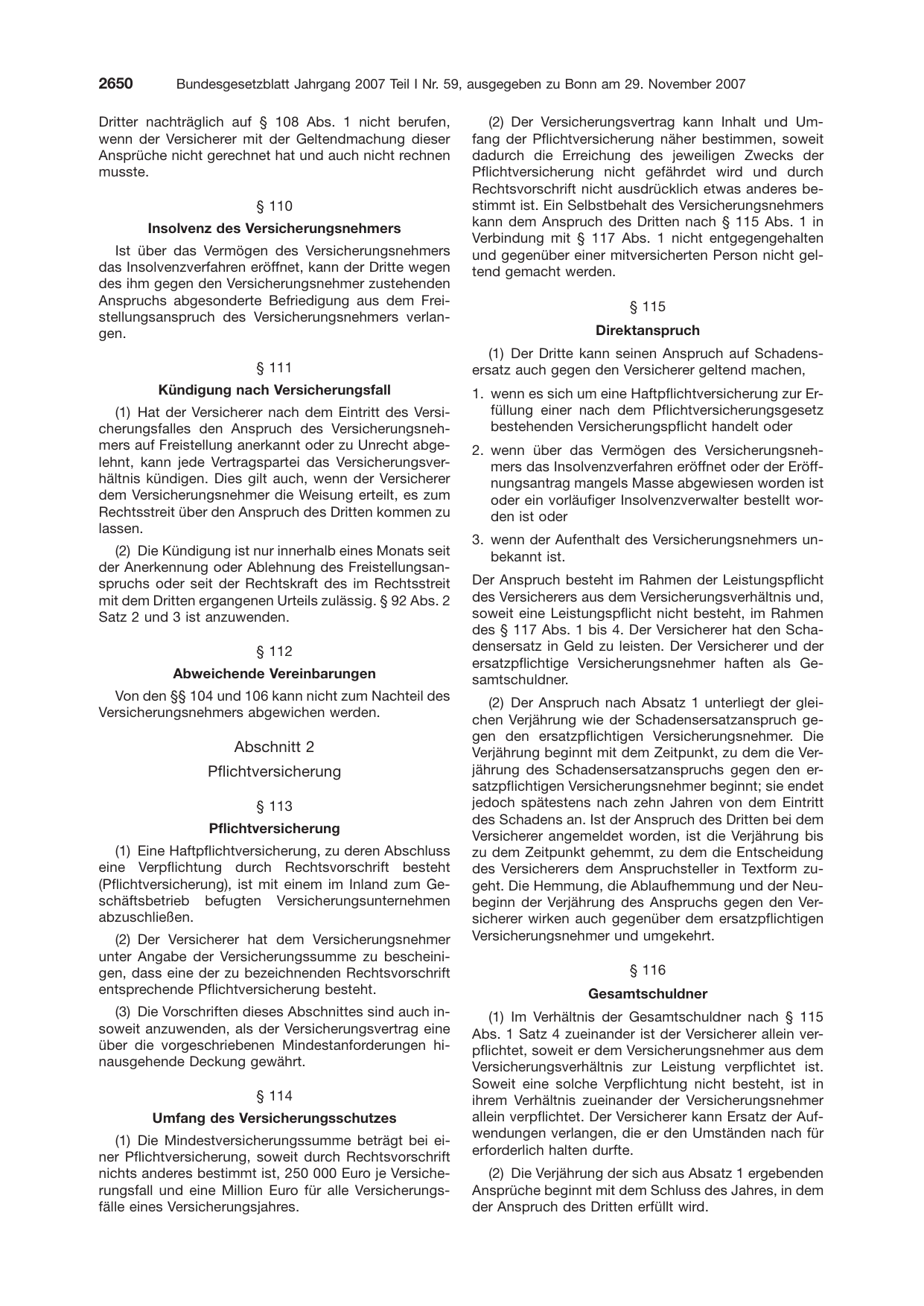 BGBl. 2007, Seite 2650 — Originalseite als Abbildung