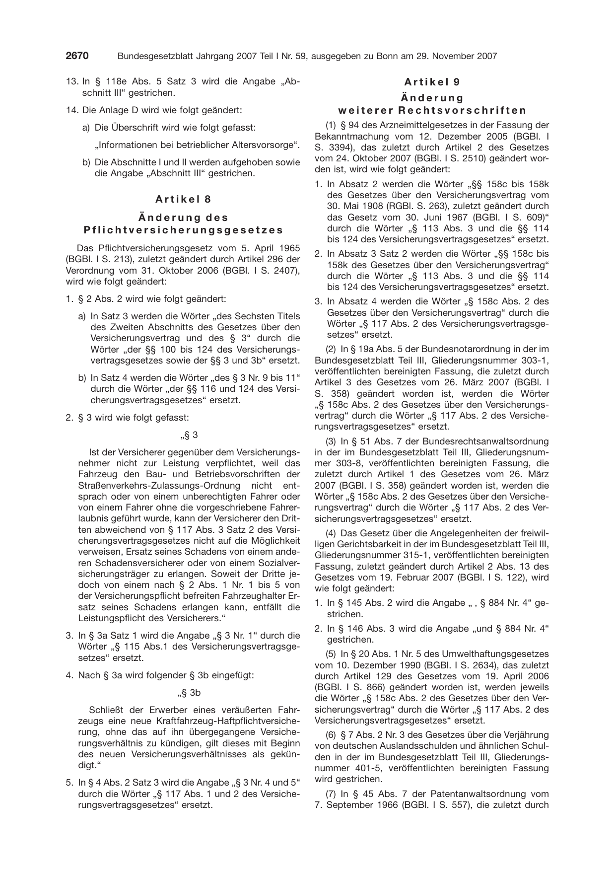 BGBl. 2007, Seite 2670 — Originalseite als Abbildung
