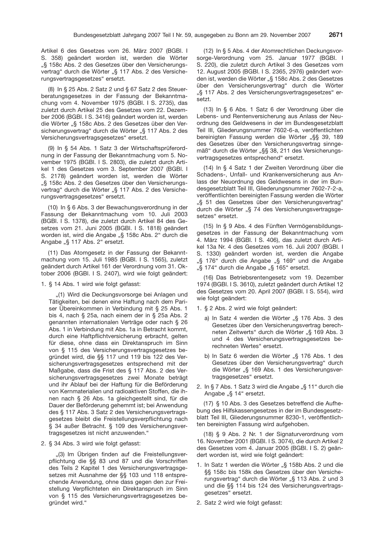 BGBl. 2007, Seite 2671 — Originalseite als Abbildung