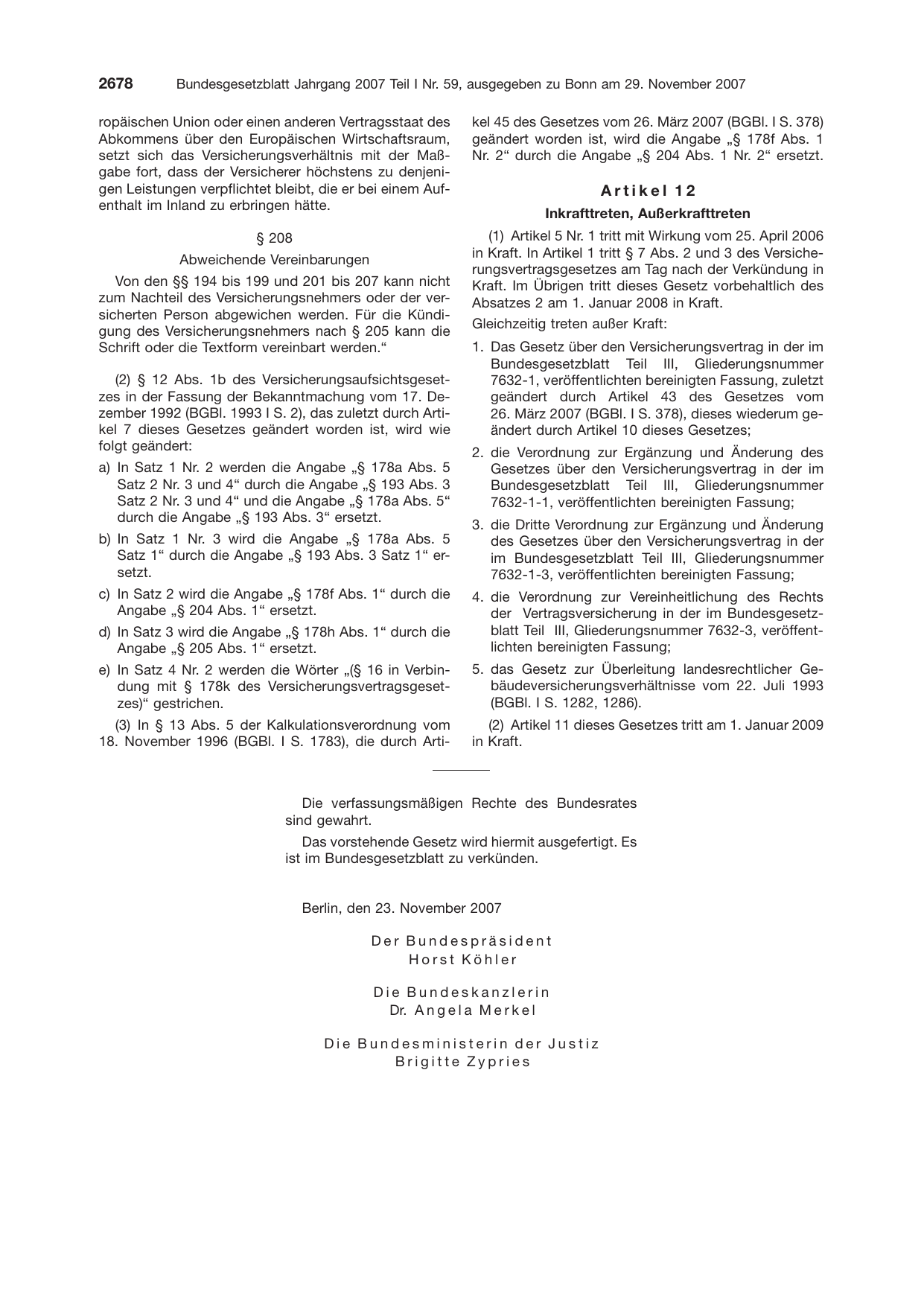 BGBl. 2007, Seite 2678 — Originalseite als Abbildung