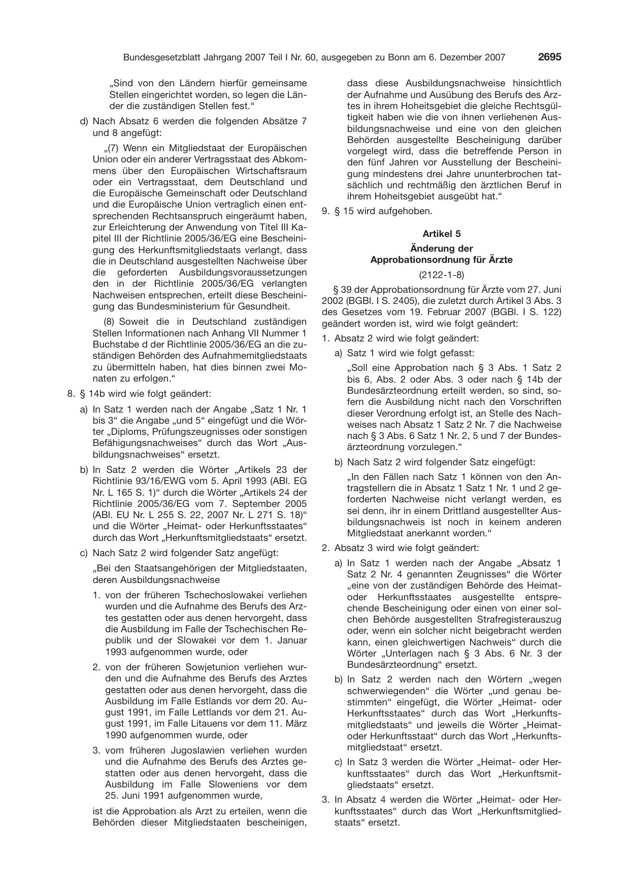 BGBl. 2007, Seite 2695 — Originalseite als Abbildung