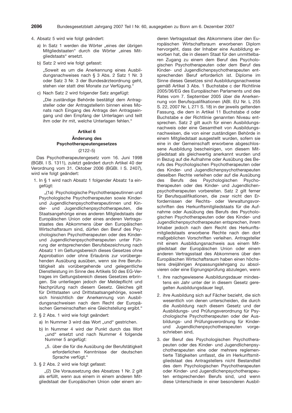 BGBl. 2007, Seite 2696 — Originalseite als Abbildung