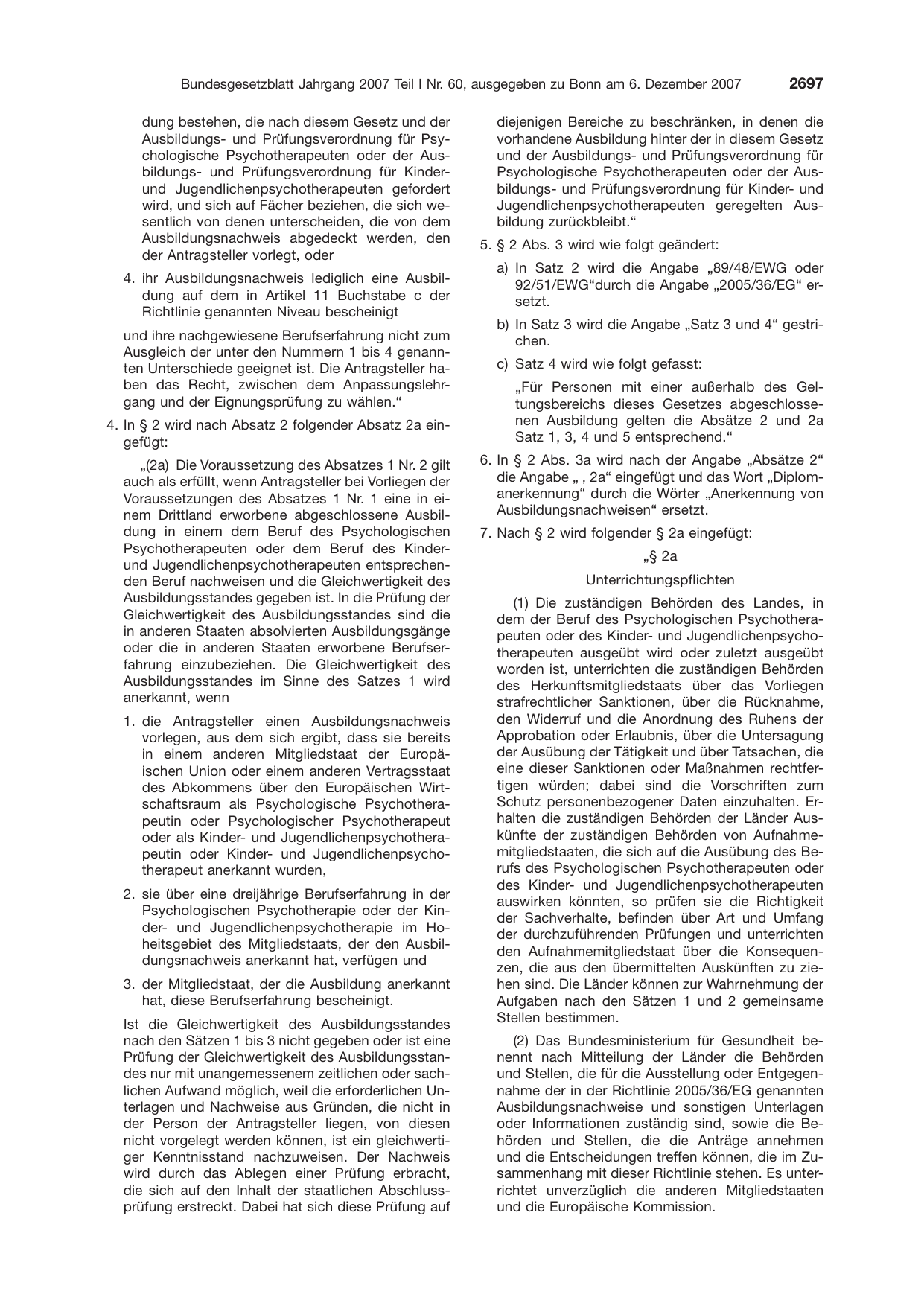 BGBl. 2007, Seite 2697 — Originalseite als Abbildung