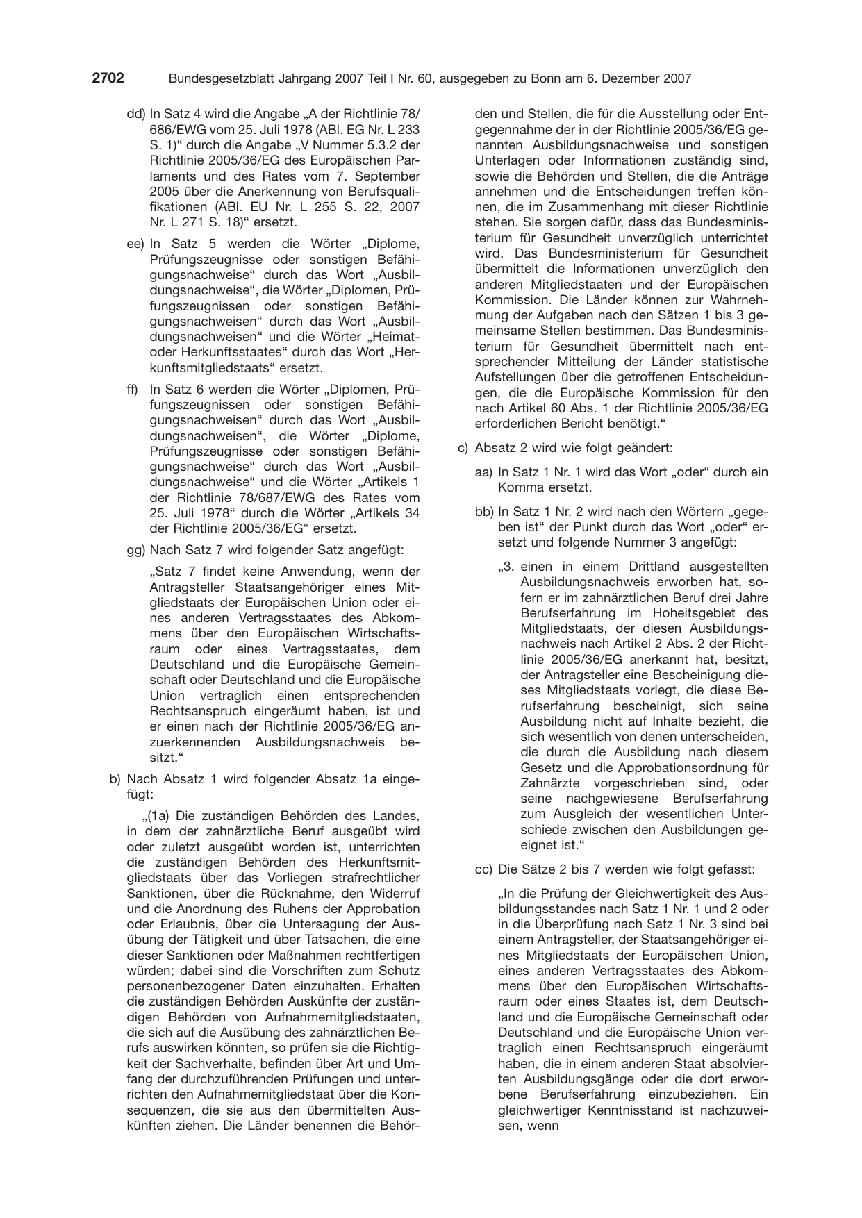 BGBl. 2007, Seite 2702 — Originalseite als Abbildung