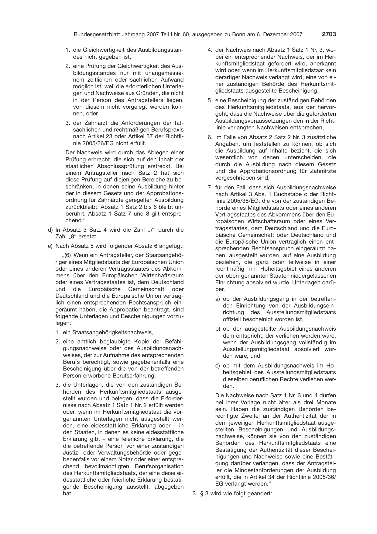 BGBl. 2007, Seite 2703 — Originalseite als Abbildung