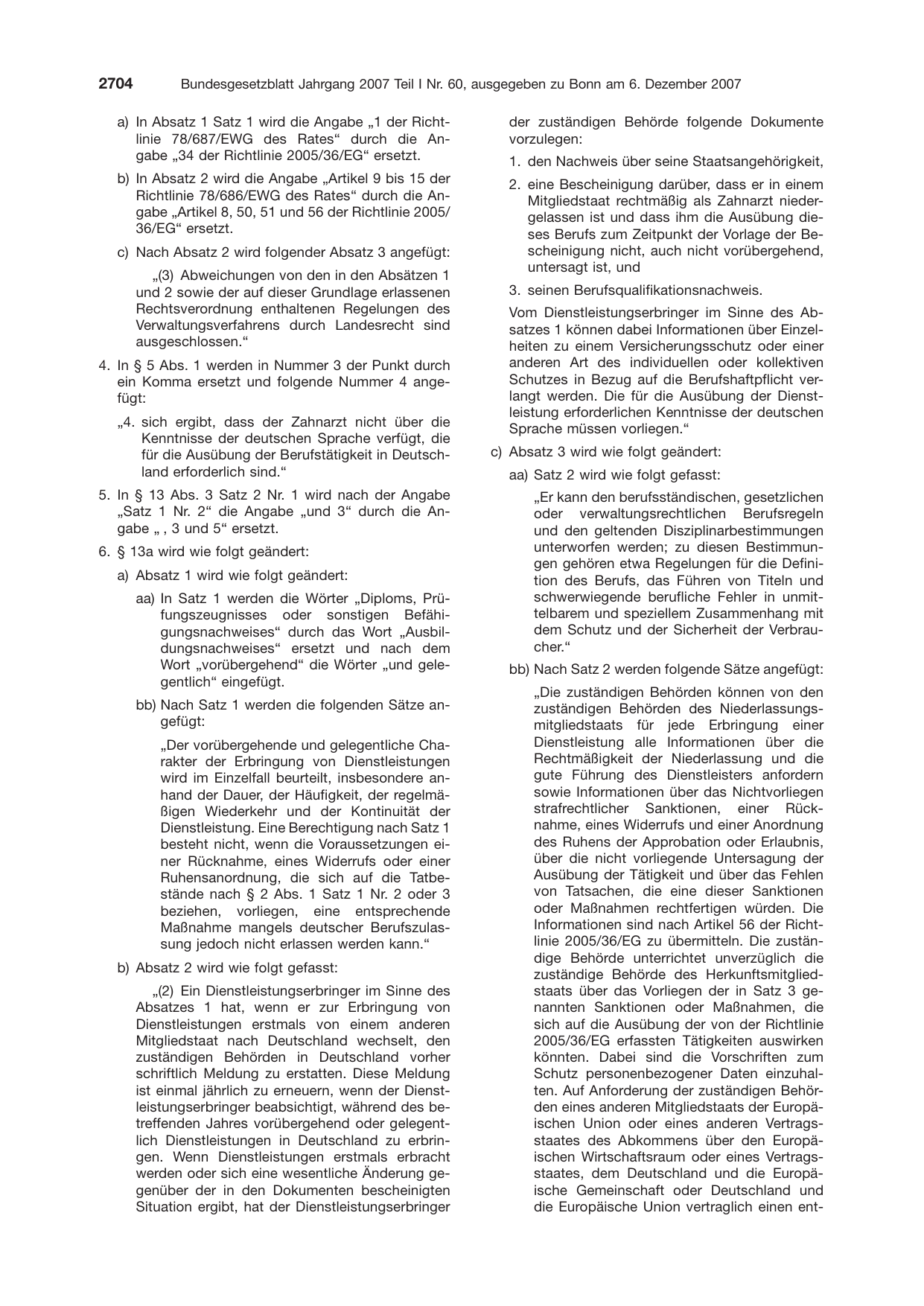BGBl. 2007, Seite 2704 — Originalseite als Abbildung