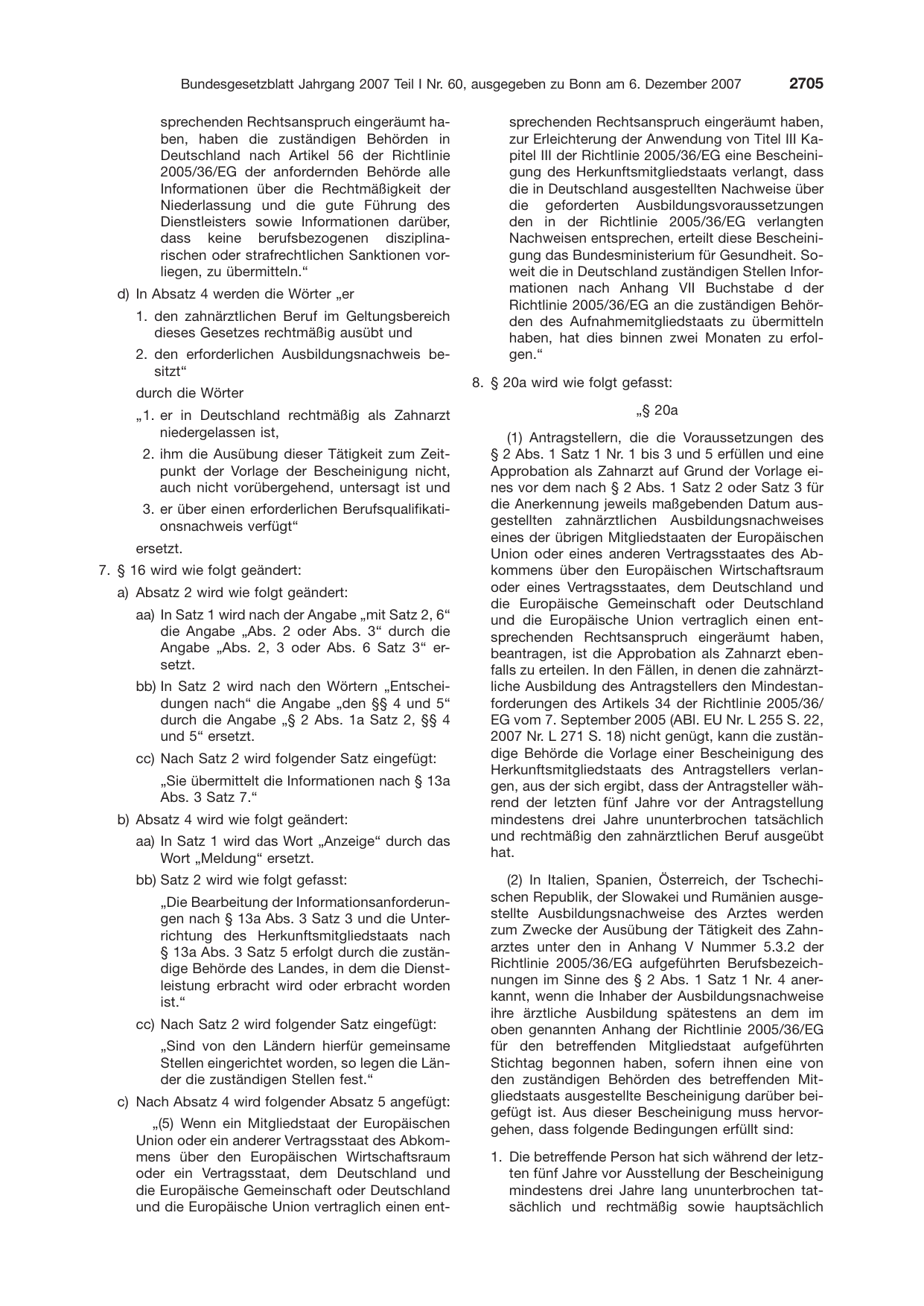 BGBl. 2007, Seite 2705 — Originalseite als Abbildung
