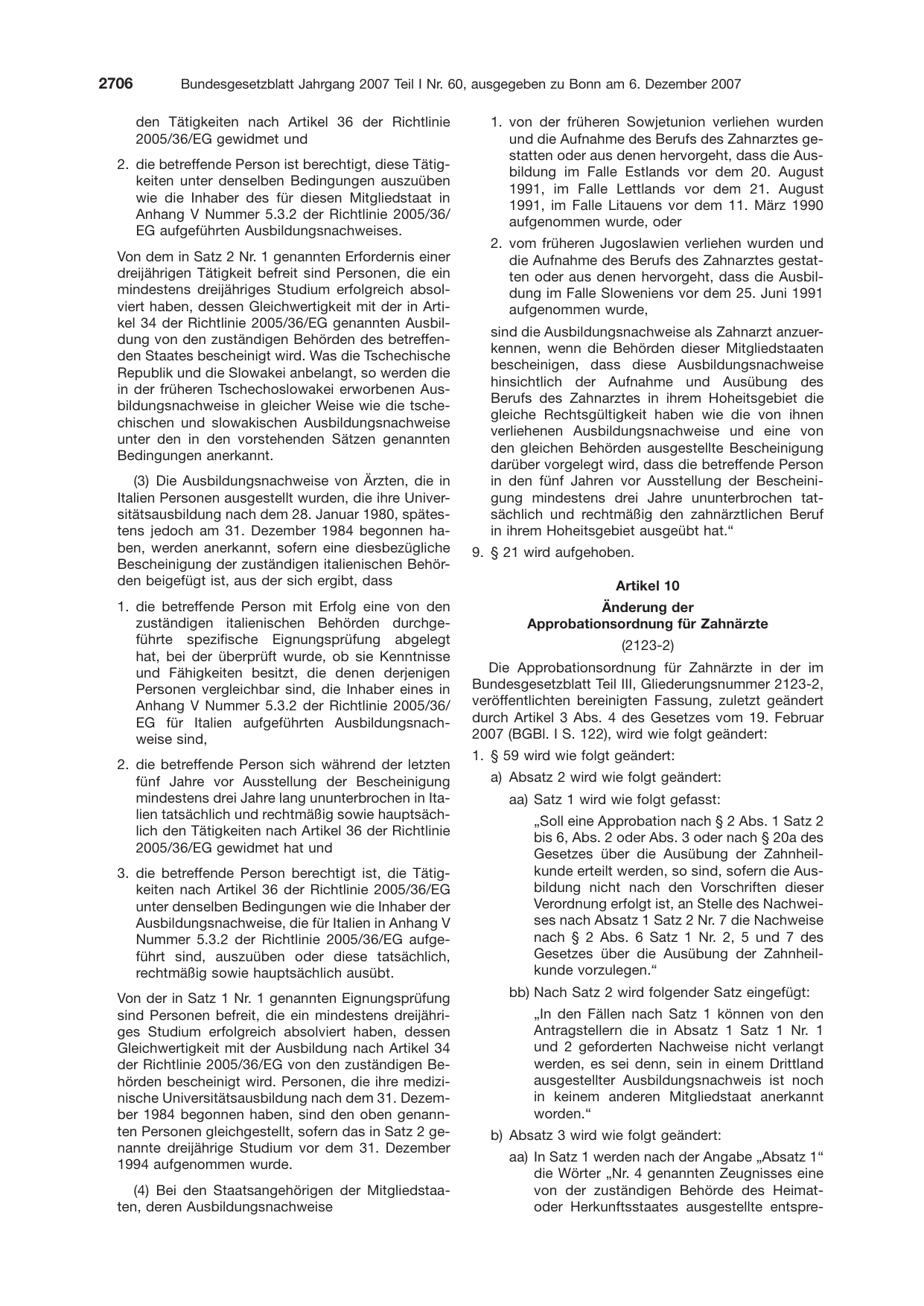 BGBl. 2007, Seite 2706 — Originalseite als Abbildung
