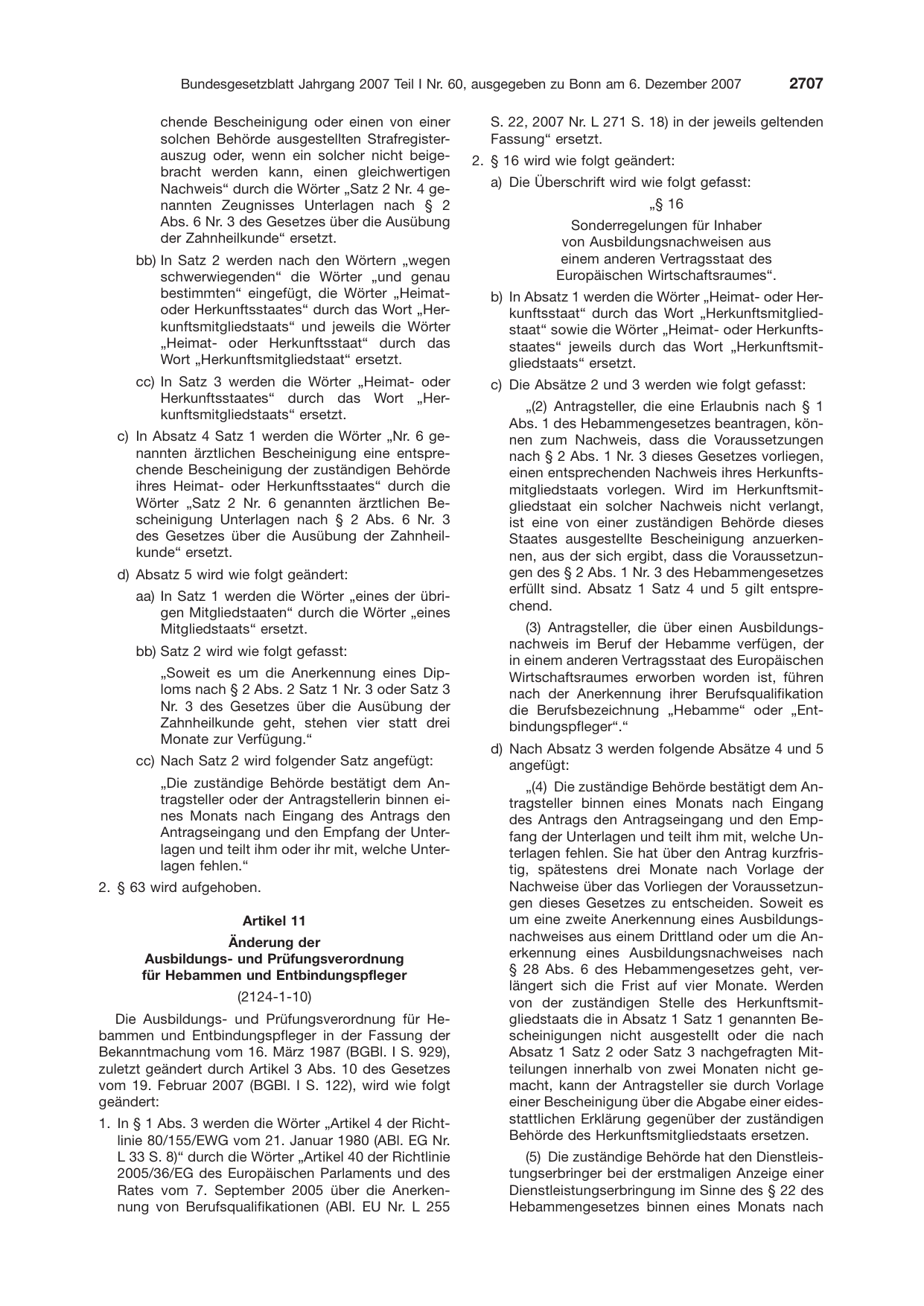 BGBl. 2007, Seite 2707 — Originalseite als Abbildung