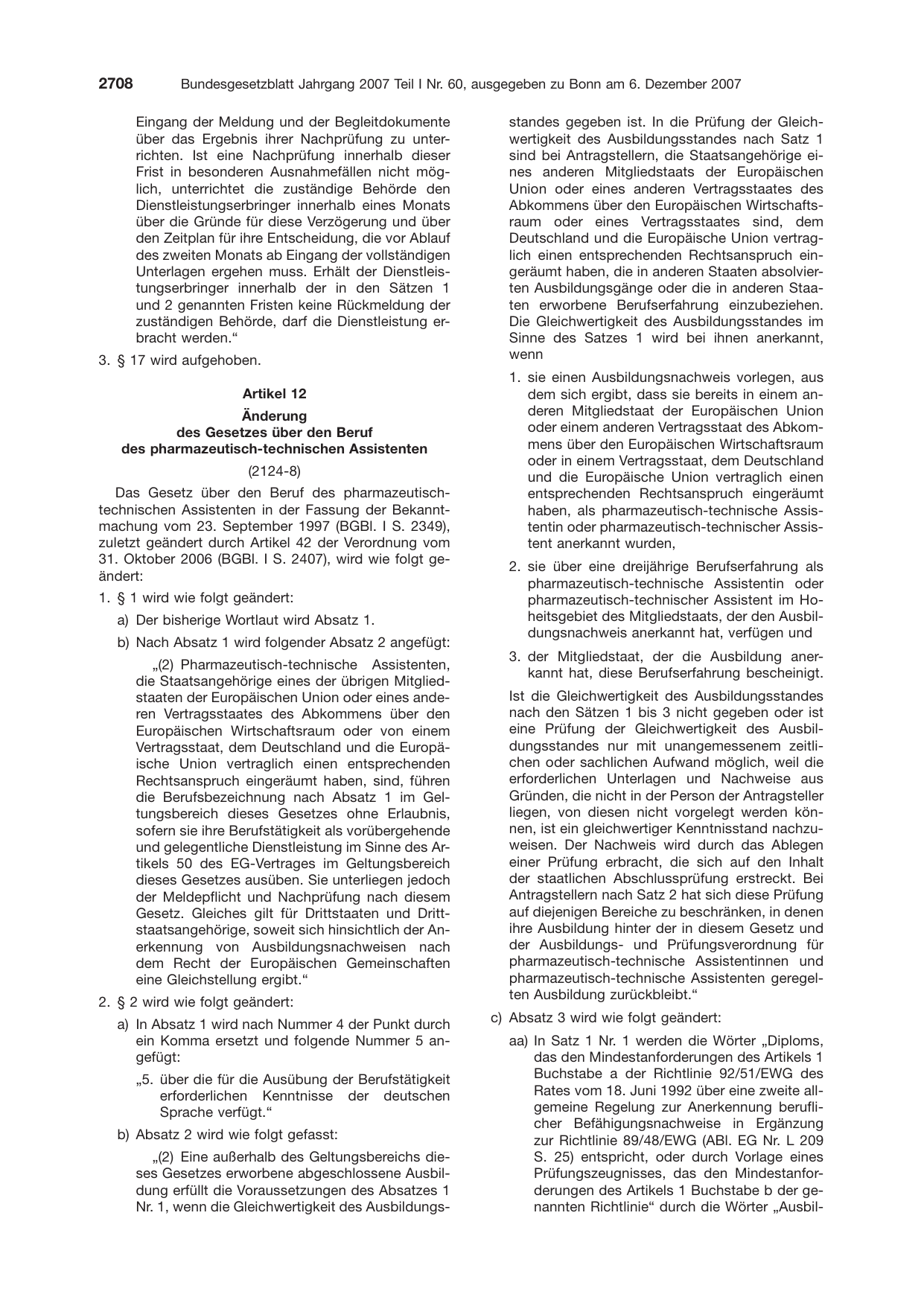 BGBl. 2007, Seite 2708 — Originalseite als Abbildung