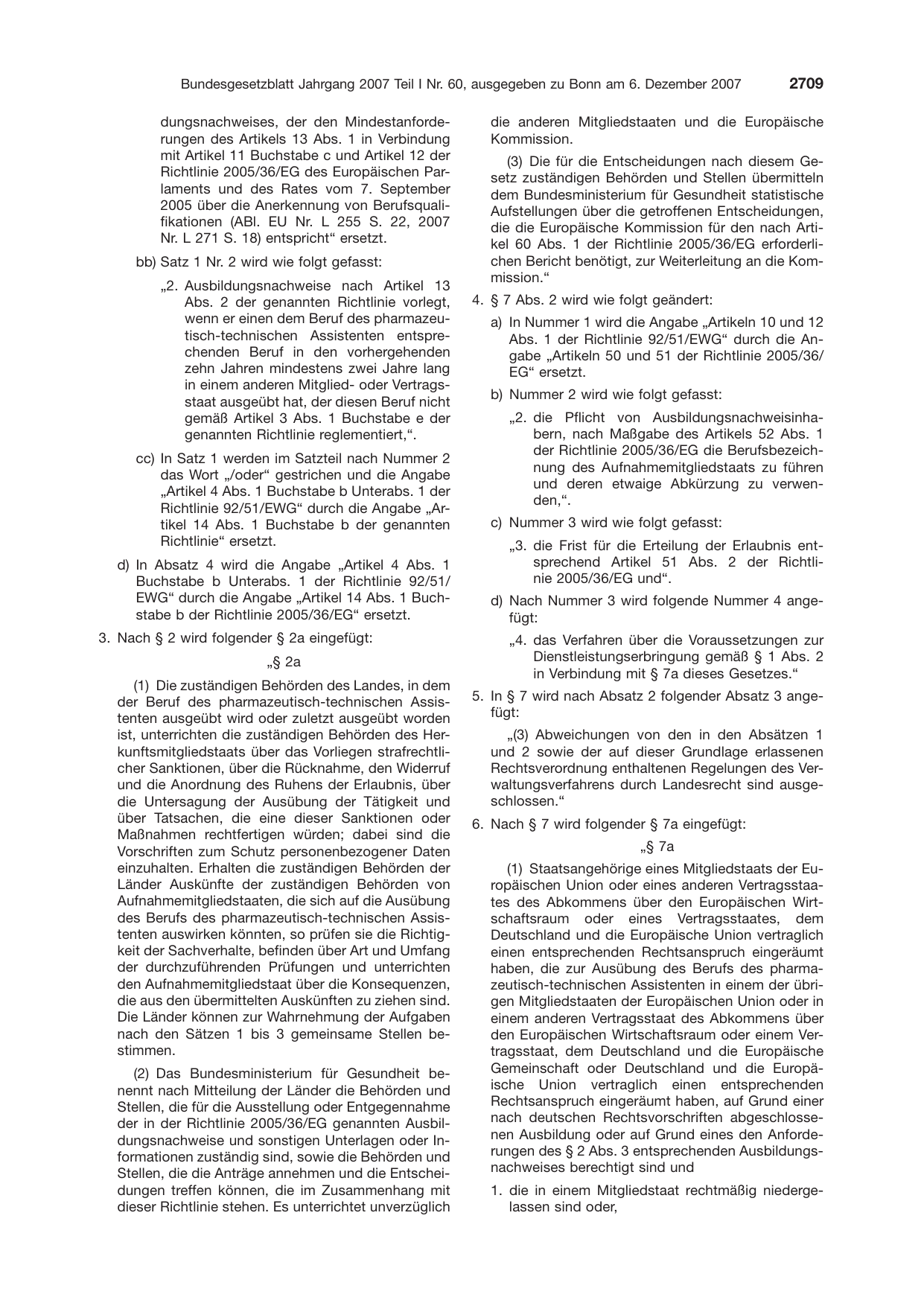 BGBl. 2007, Seite 2709 — Originalseite als Abbildung