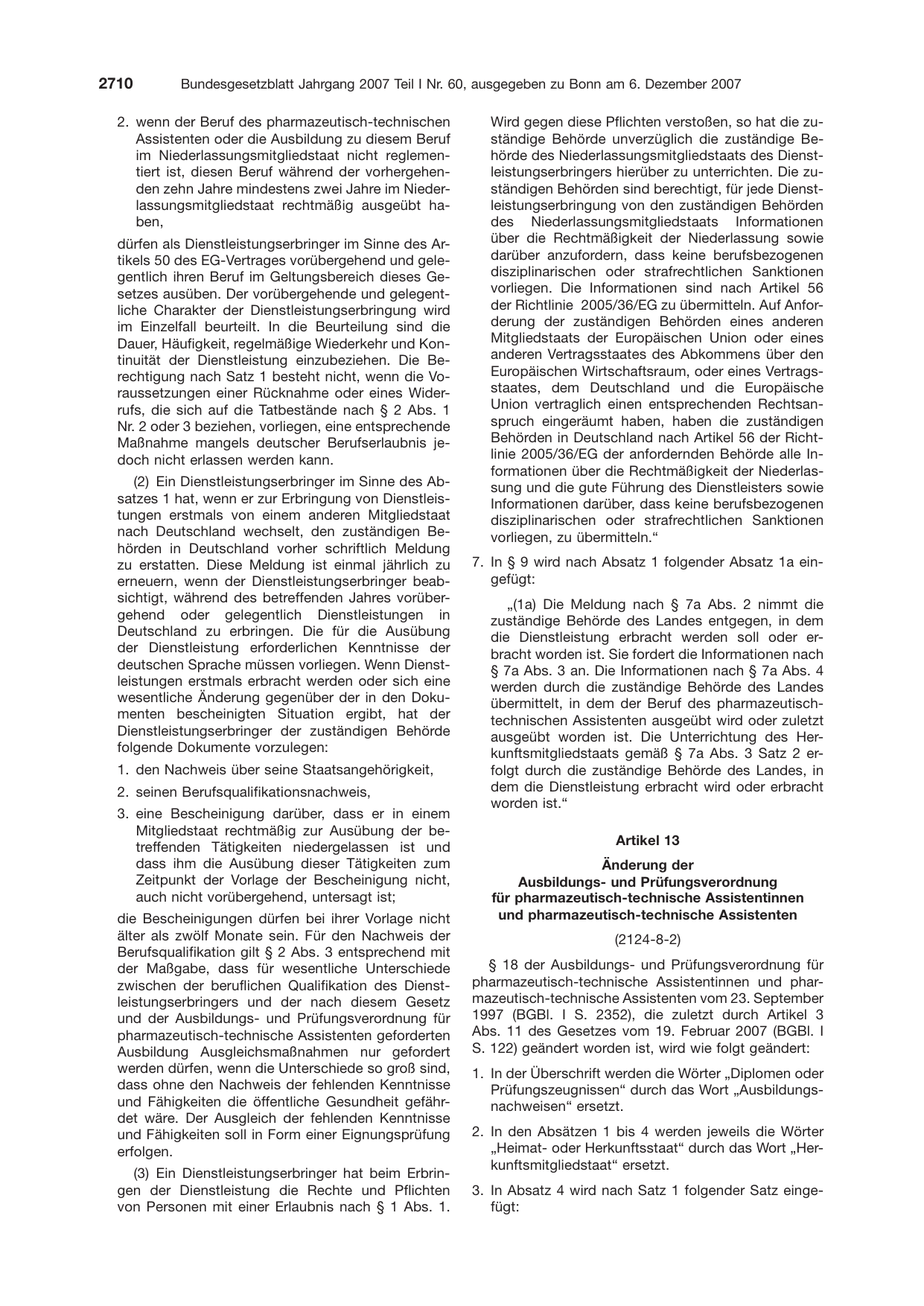 BGBl. 2007, Seite 2710 — Originalseite als Abbildung