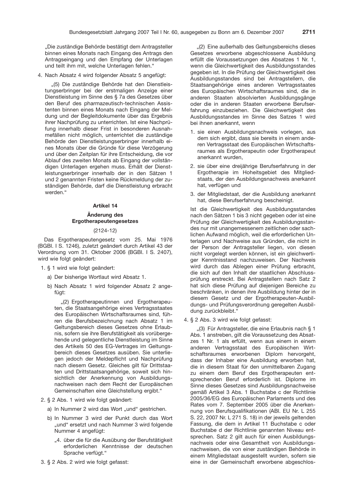 BGBl. 2007, Seite 2711 — Originalseite als Abbildung