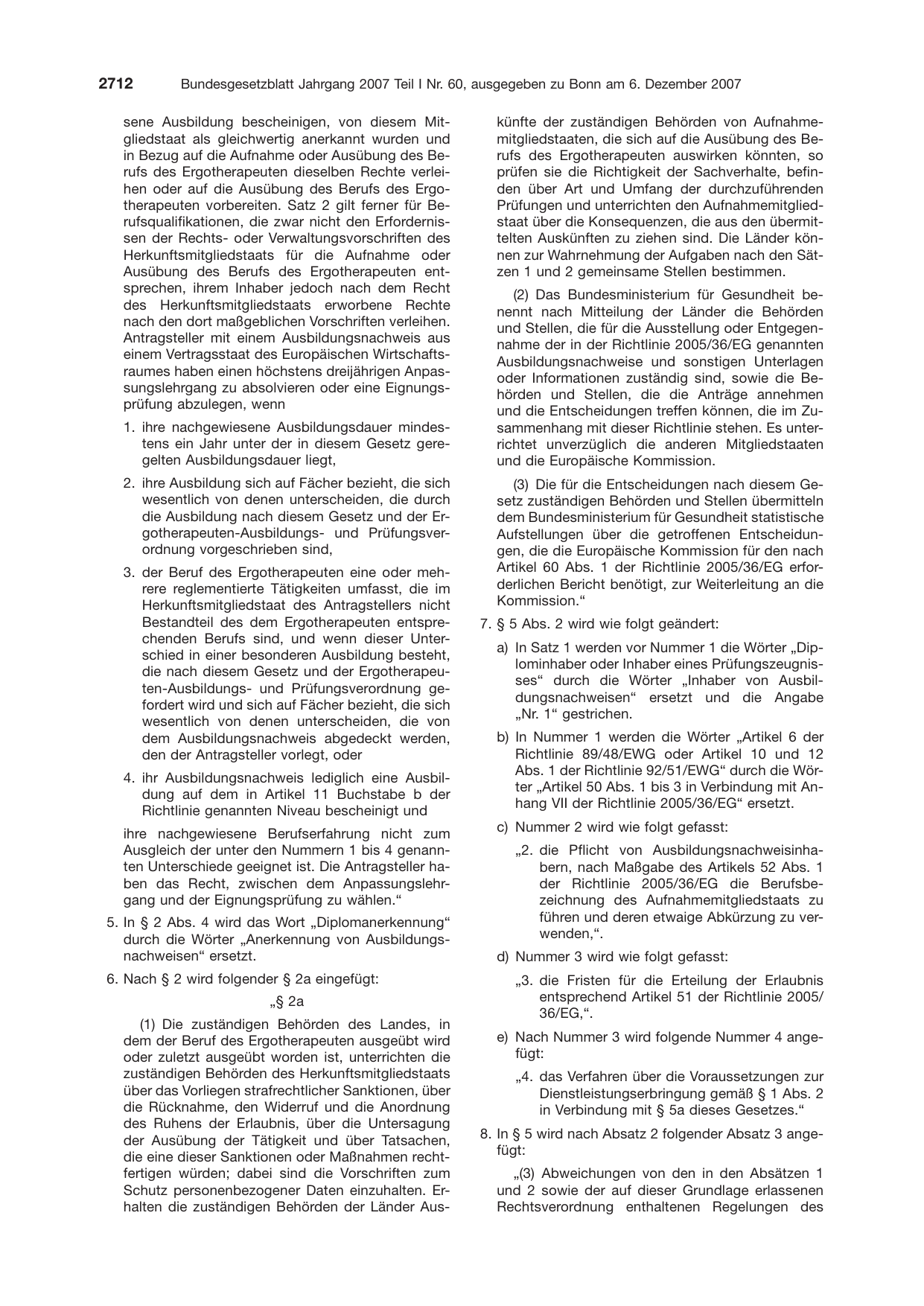 BGBl. 2007, Seite 2712 — Originalseite als Abbildung