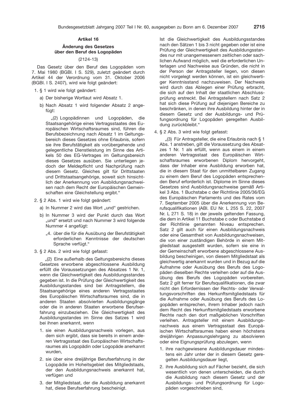 BGBl. 2007, Seite 2715 — Originalseite als Abbildung