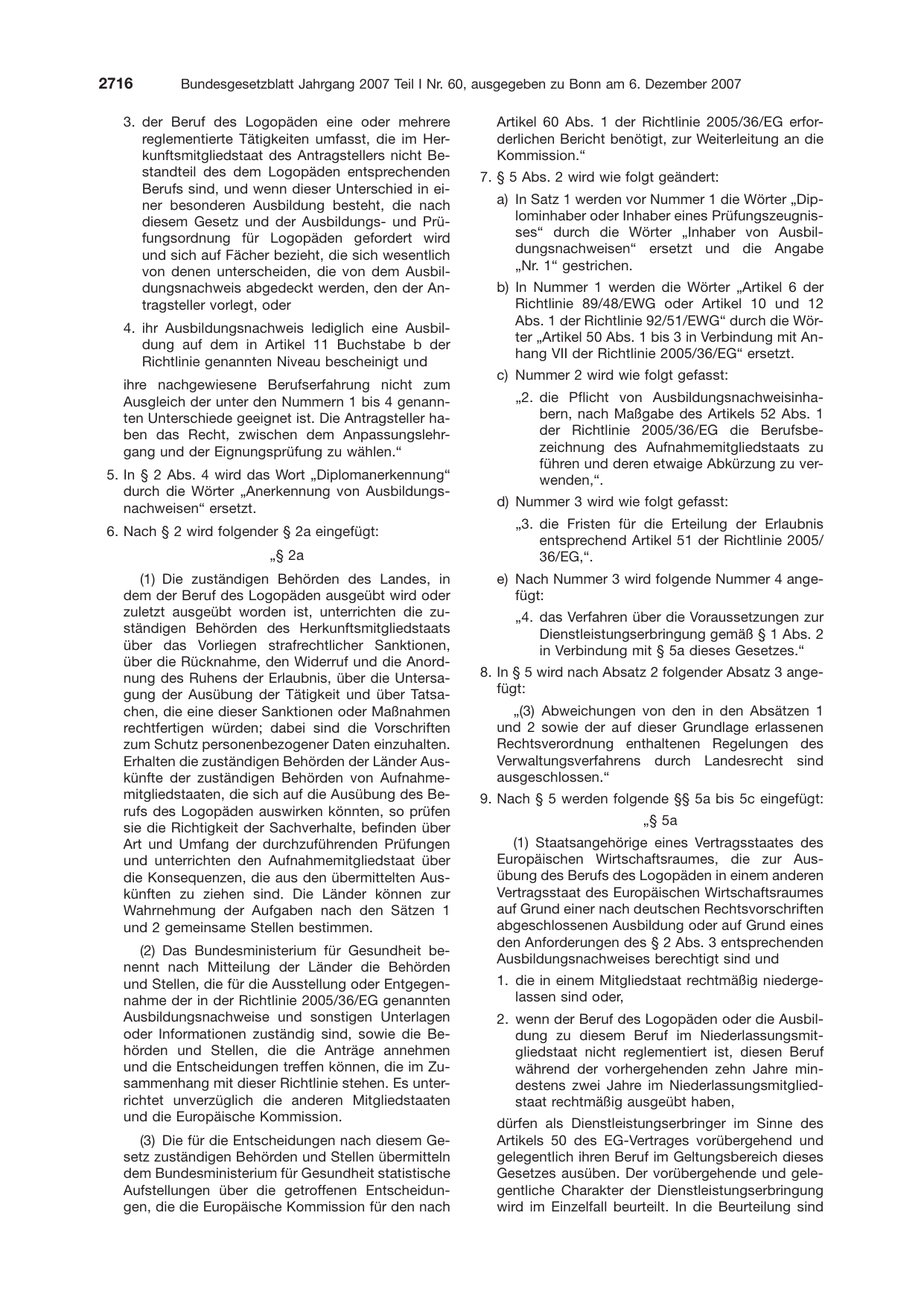 BGBl. 2007, Seite 2716 — Originalseite als Abbildung
