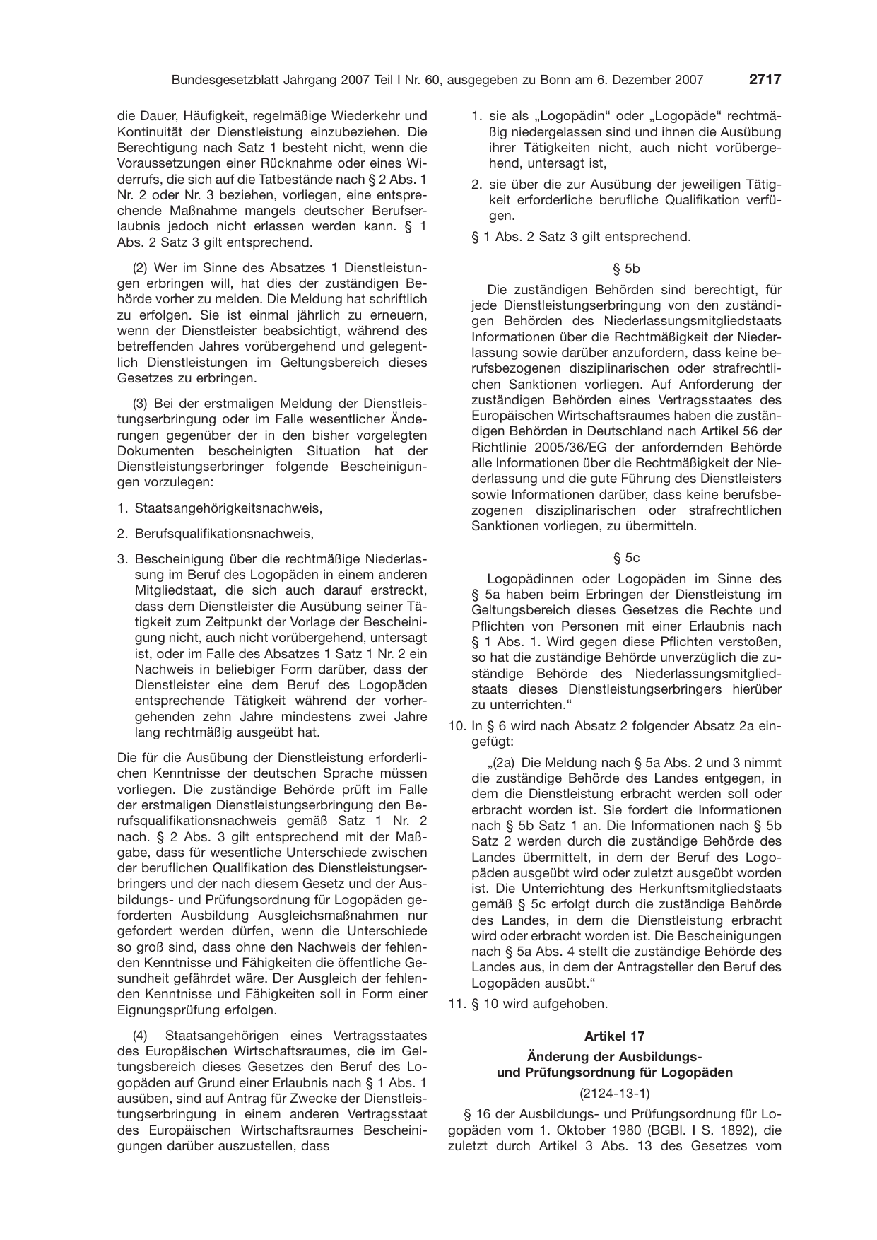 BGBl. 2007, Seite 2717 — Originalseite als Abbildung