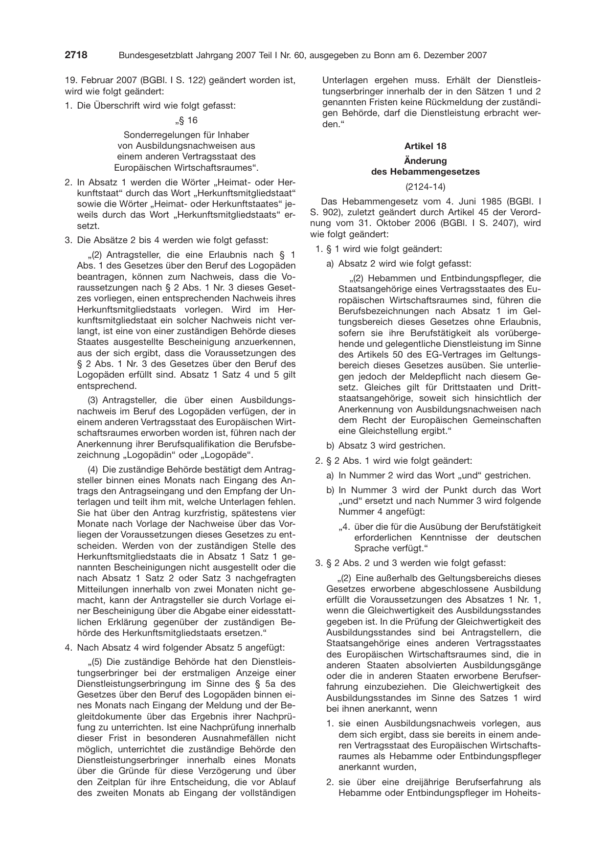 BGBl. 2007, Seite 2718 — Originalseite als Abbildung