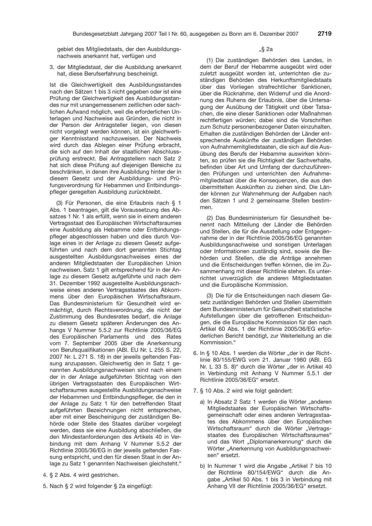 BGBl. 2007, Seite 2719 — Originalseite als Abbildung