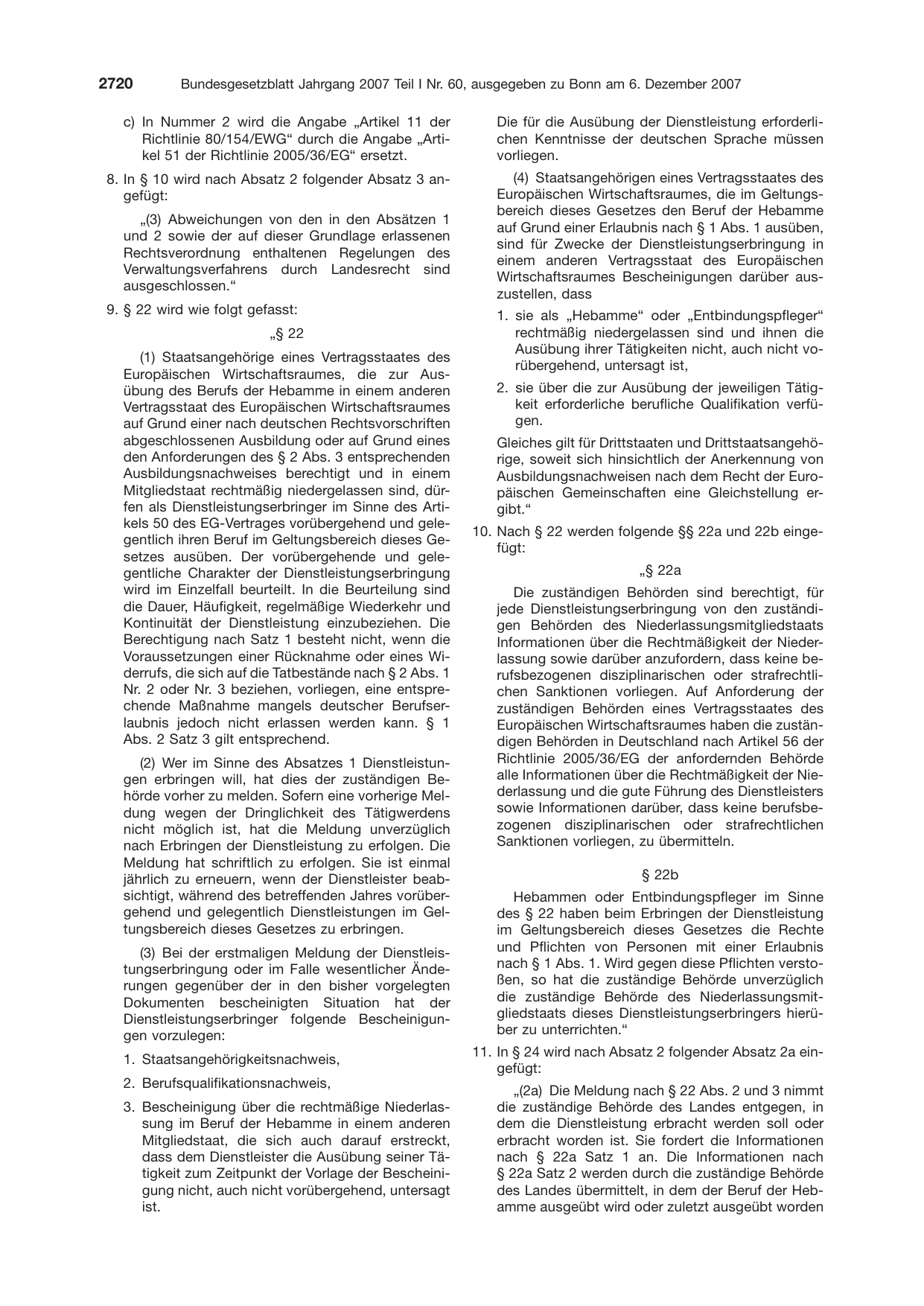 BGBl. 2007, Seite 2720 — Originalseite als Abbildung