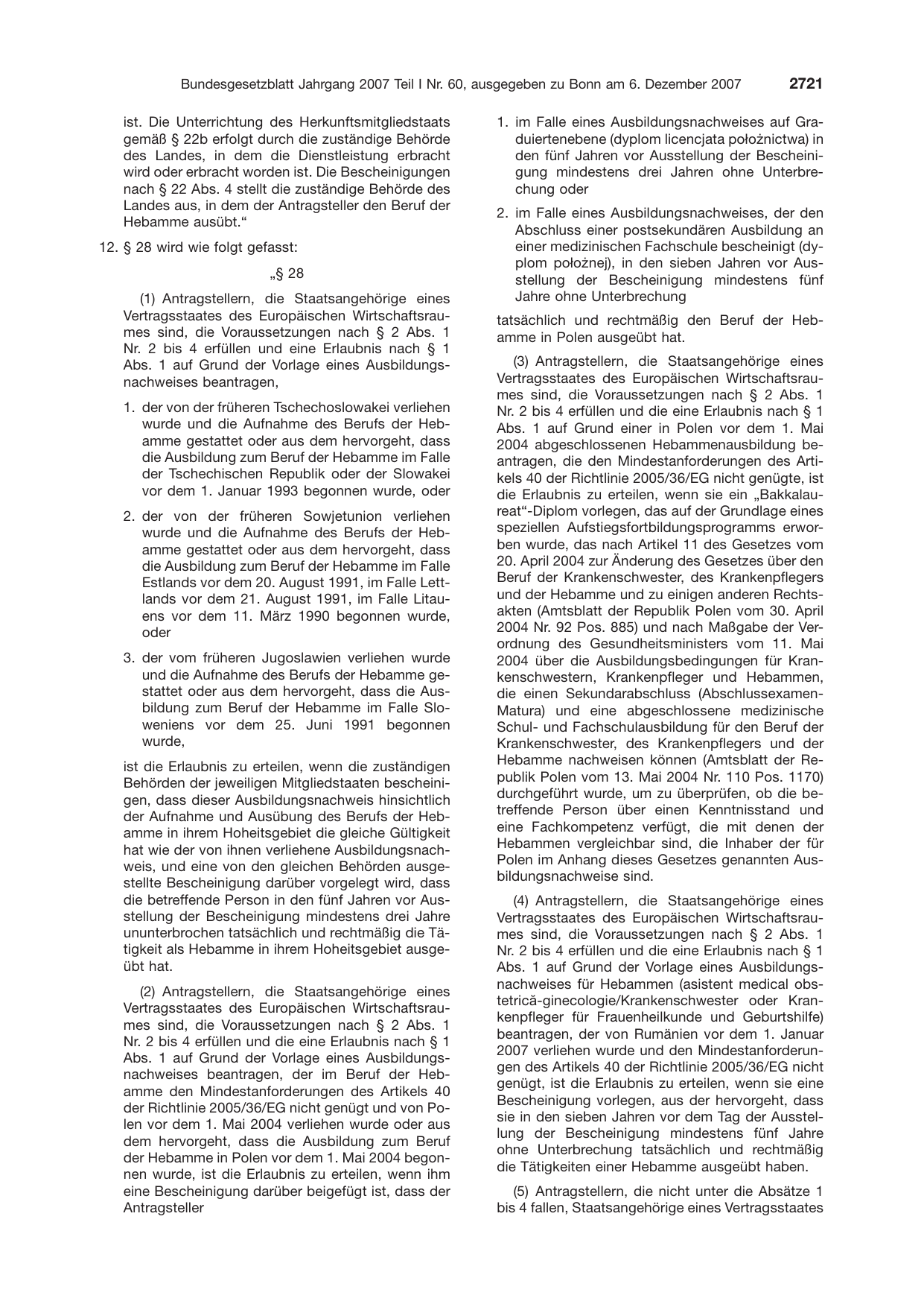 BGBl. 2007, Seite 2721 — Originalseite als Abbildung