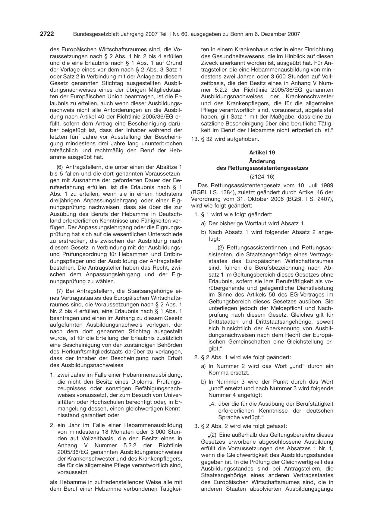 BGBl. 2007, Seite 2722 — Originalseite als Abbildung