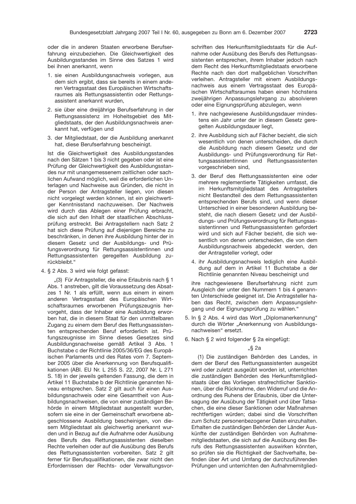 BGBl. 2007, Seite 2723 — Originalseite als Abbildung