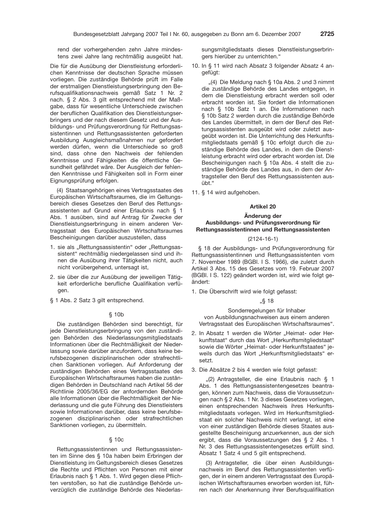 BGBl. 2007, Seite 2725 — Originalseite als Abbildung