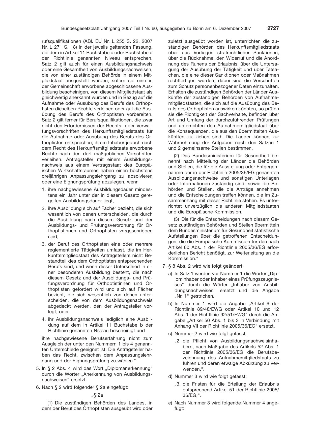 BGBl. 2007, Seite 2727 — Originalseite als Abbildung