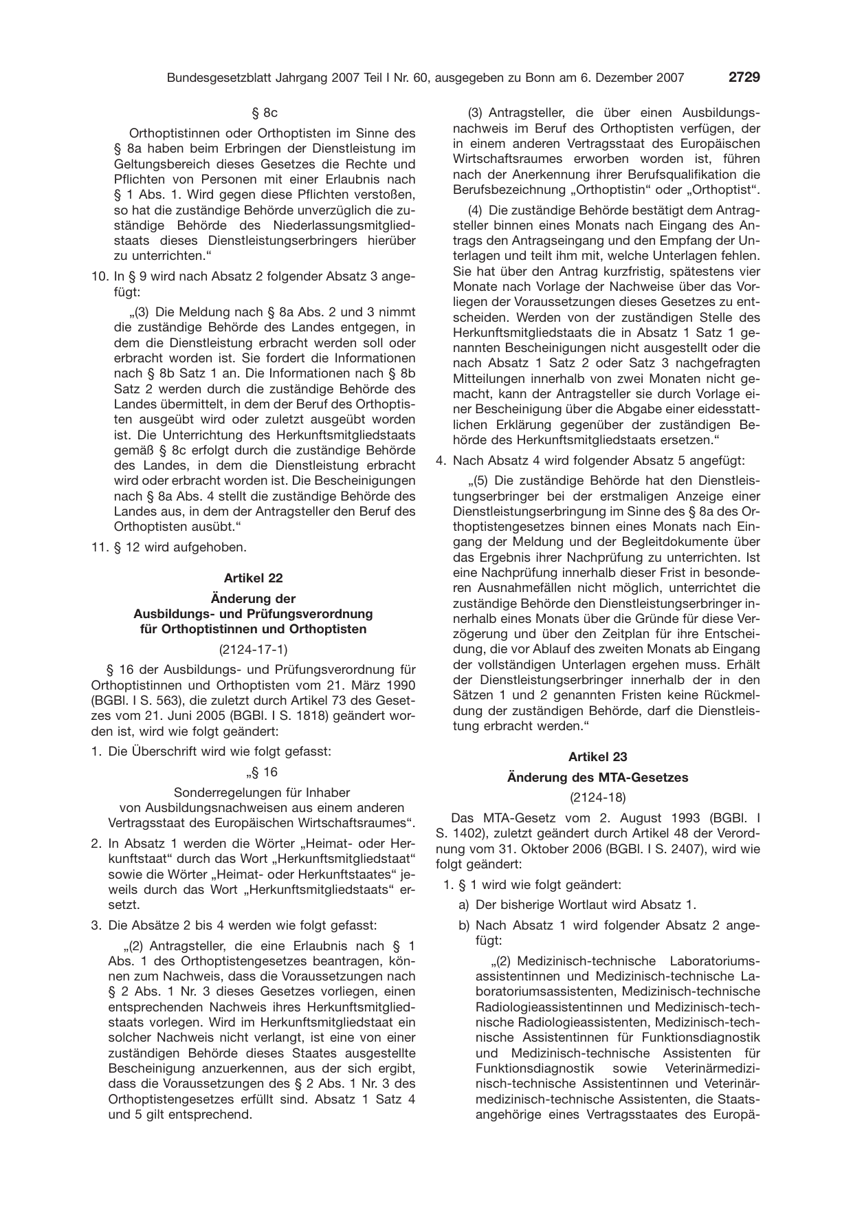 BGBl. 2007, Seite 2729 — Originalseite als Abbildung