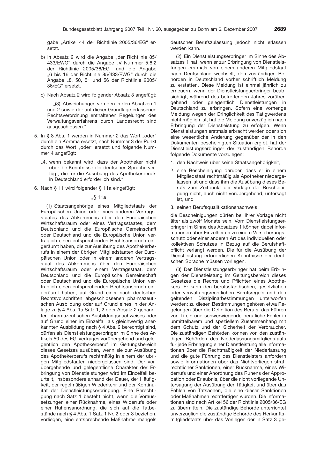 BGBl. 2007, Seite 2689 — Originalseite als Abbildung
