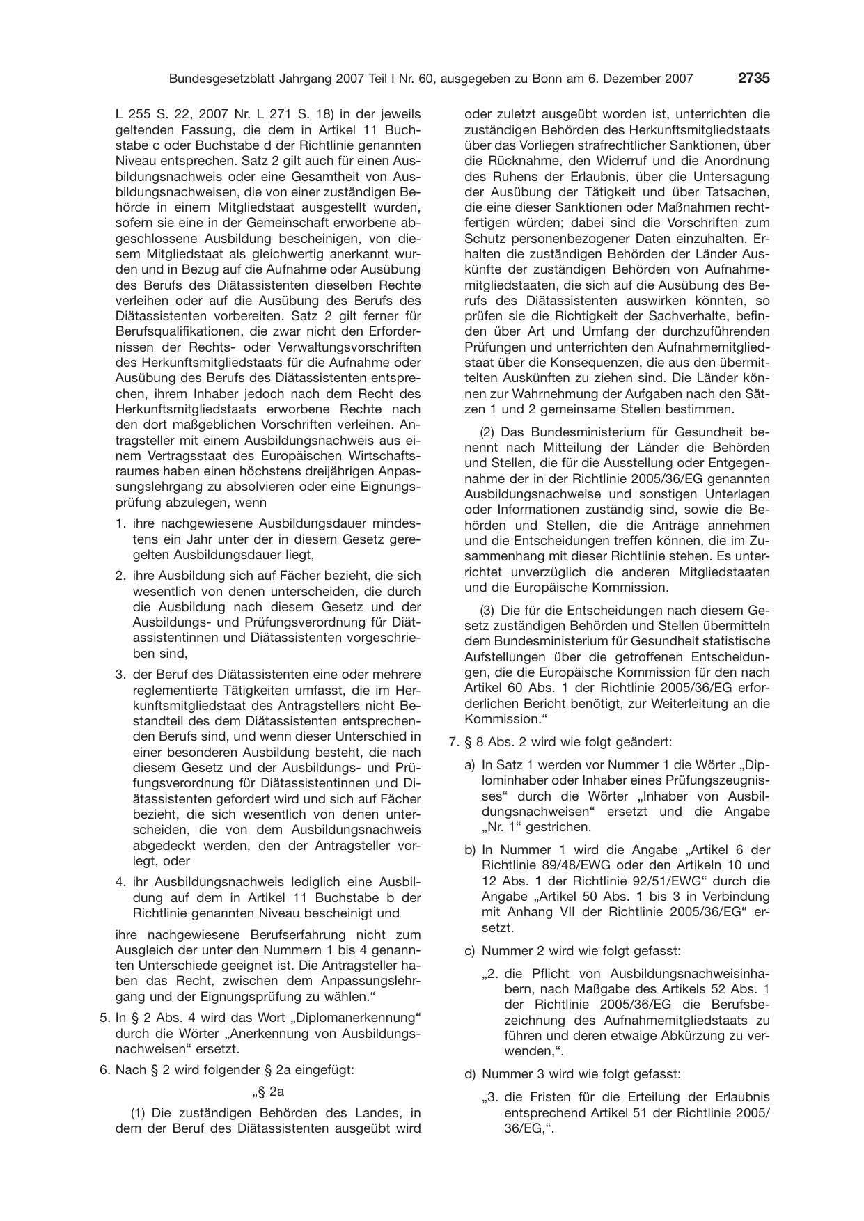BGBl. 2007, Seite 2735 — Originalseite als Abbildung