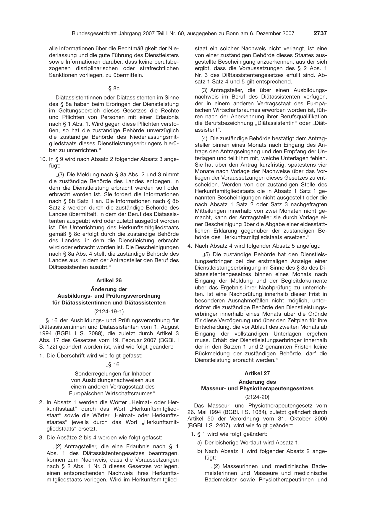 BGBl. 2007, Seite 2737 — Originalseite als Abbildung