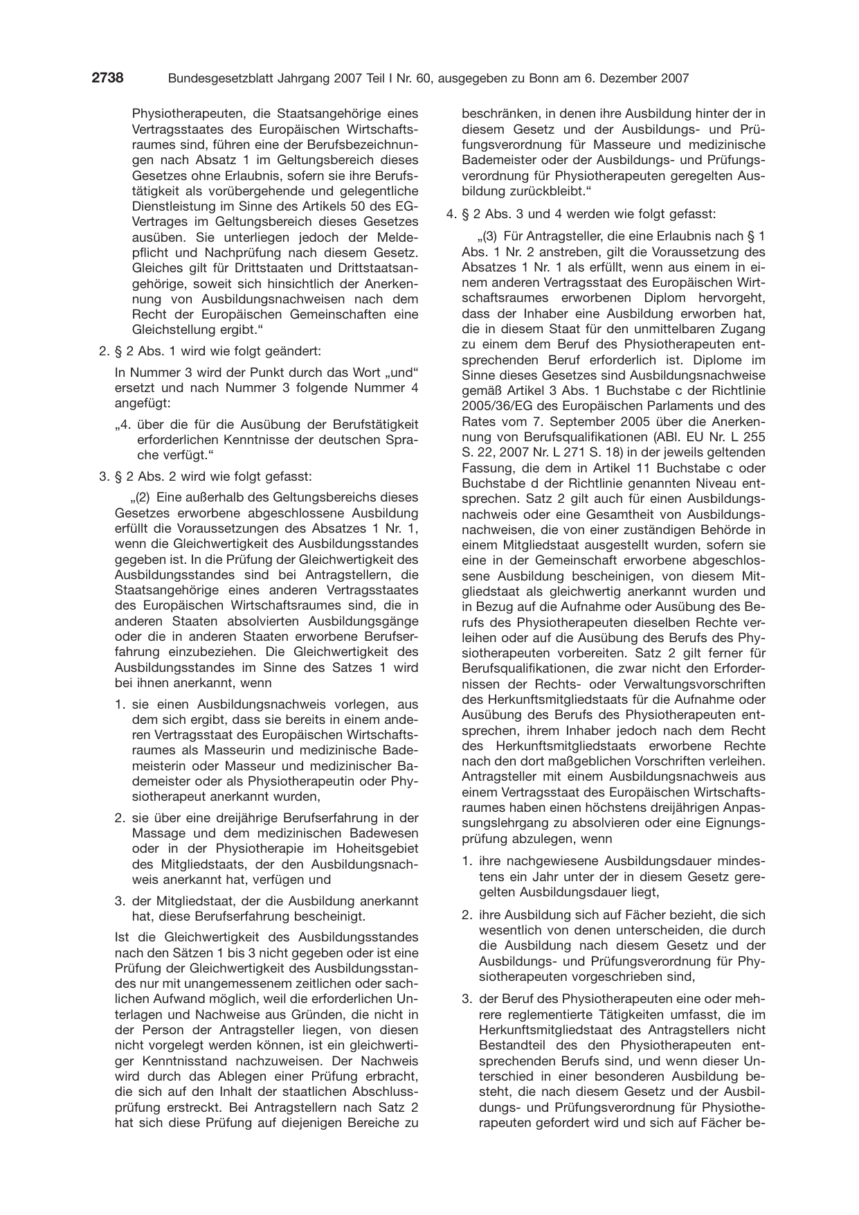 BGBl. 2007, Seite 2738 — Originalseite als Abbildung