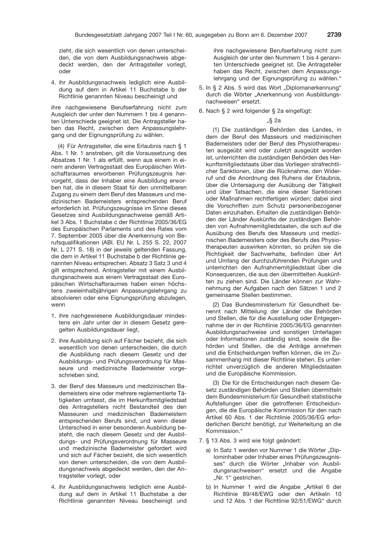BGBl. 2007, Seite 2739 — Originalseite als Abbildung