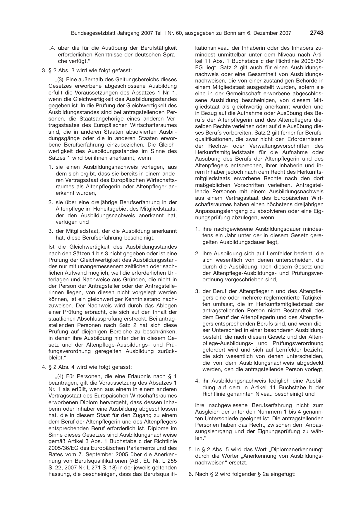 BGBl. 2007, Seite 2743 — Originalseite als Abbildung