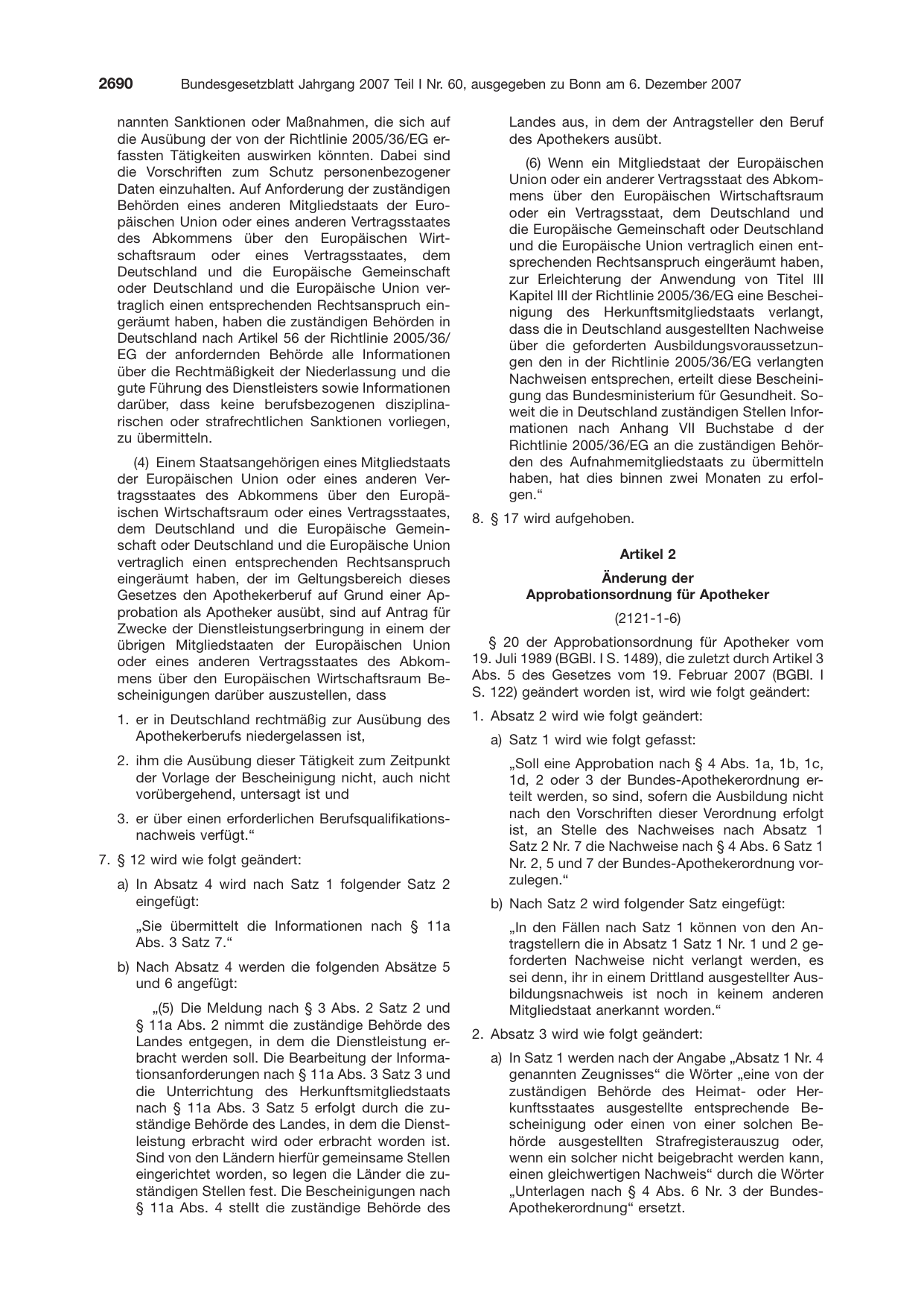 BGBl. 2007, Seite 2690 — Originalseite als Abbildung