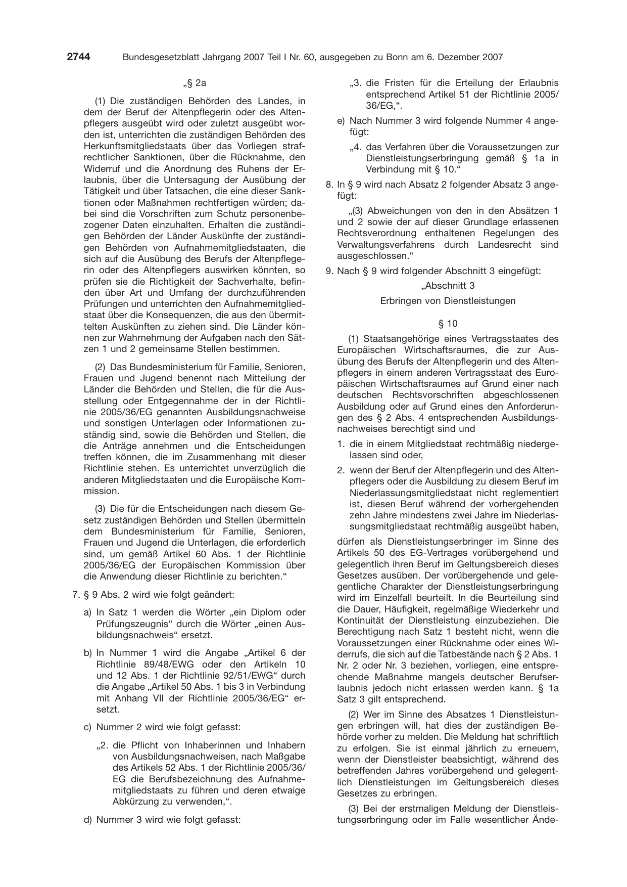 BGBl. 2007, Seite 2744 — Originalseite als Abbildung